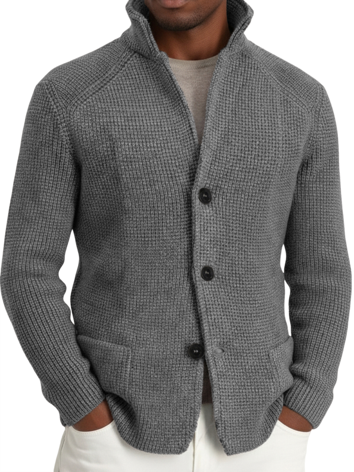 Herren-Strickjacke im Retro-Stil mit Anzugkragen-deurabatt