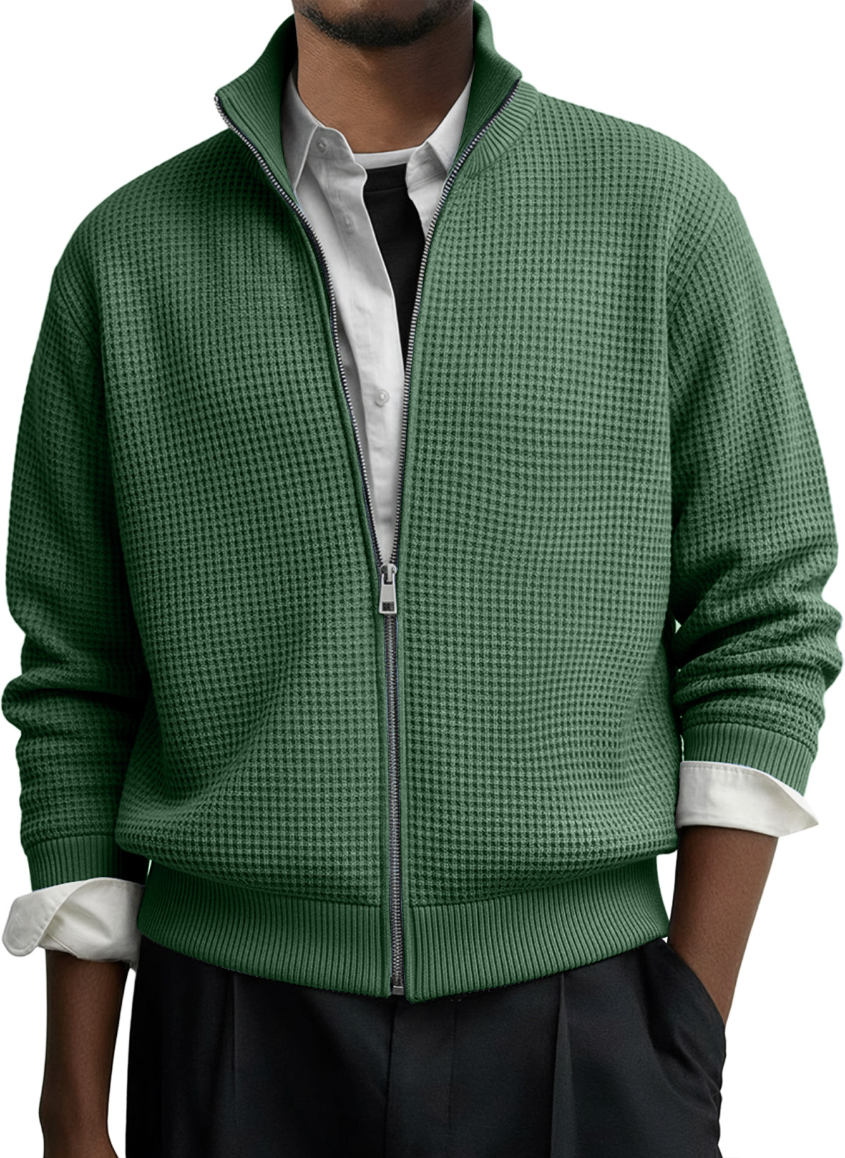Herren Freizeit Einfarbig Waffel Reißverschluss Langarmjacke-deurabatt