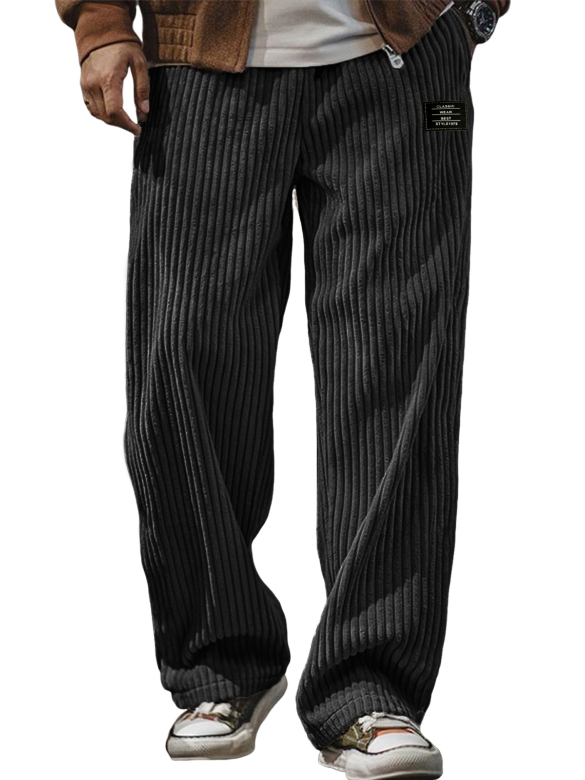 Herren stilvolle Cordhosen mit geripptem Design und gesticktem Etikett-deurabatt
