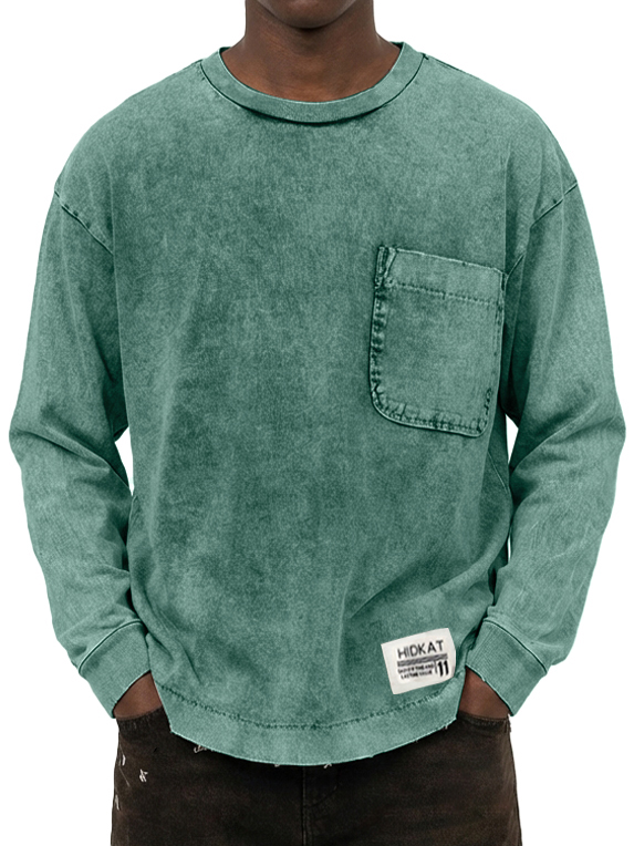 Herren Vintage gewaschenes und beschädigtes Baumwoll-T-Shirt mit langen Ärmeln-deurabatt