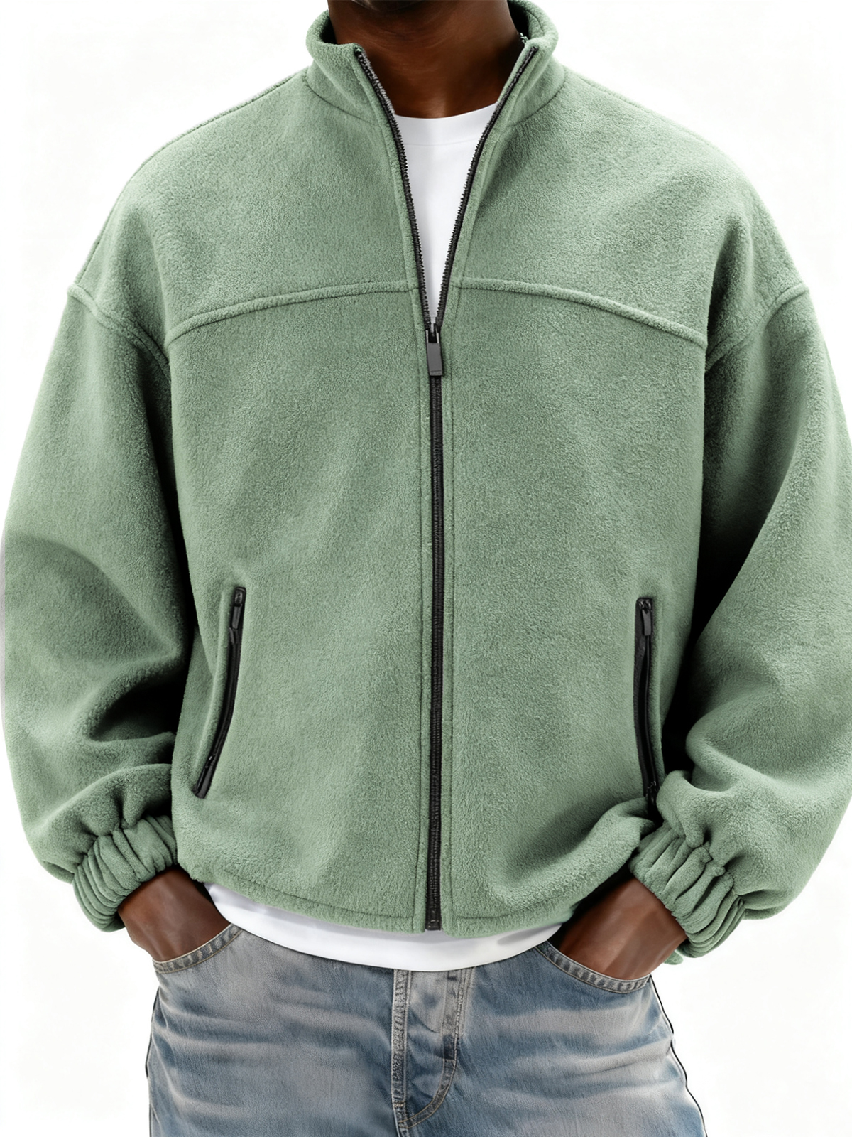 Herren Fleece Vollzip Stehkragenjacke mit Seitentaschen-deurabatt