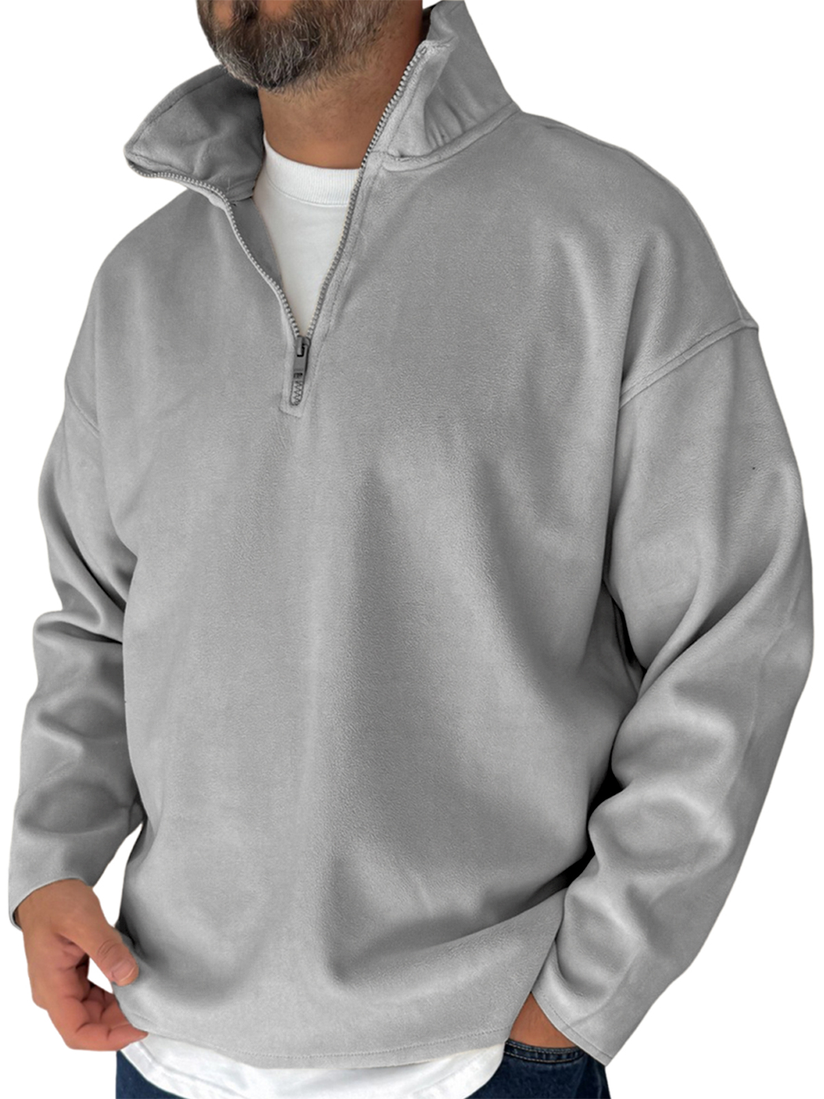 Herren Einfaches Fleece Halbzip Basis Pullover Sweatshirt-deurabatt