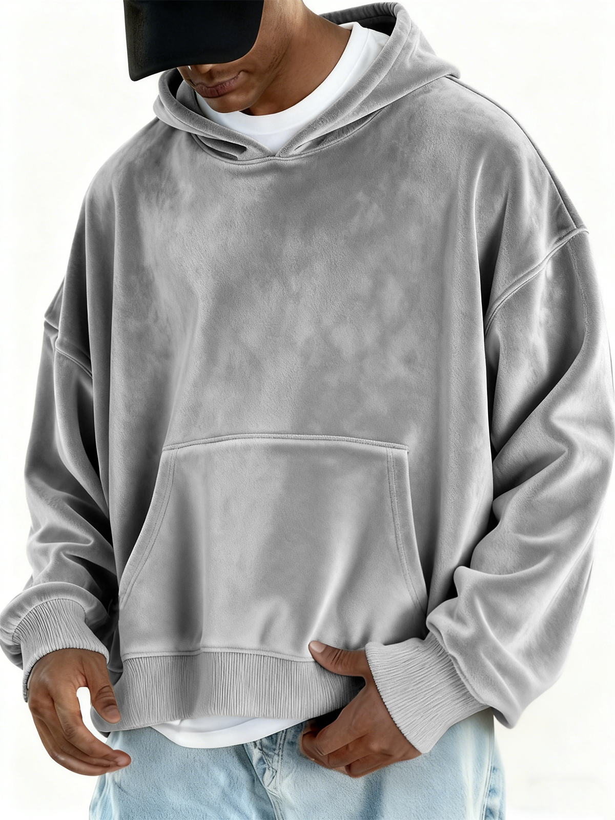 Stilvoller Basic-Kapuzenpullover aus Samt-deurabatt