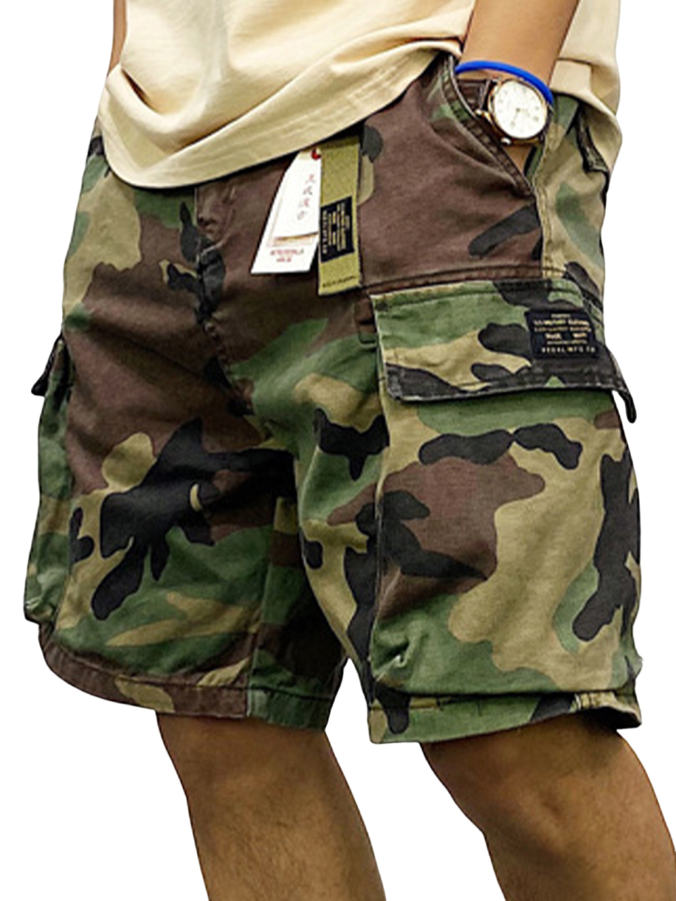 Herren Baumwolle Camouflage Multi-Taschen Lockere Cargo Shorts mit Gürtel-ZierMode