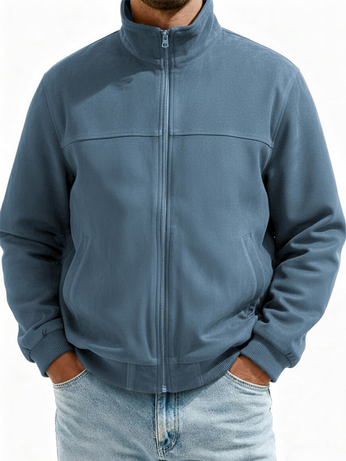 Herren Wildleder Zip-Up Fliegerjacke mit minimalistischem Patchwork-Design-deurabatt
