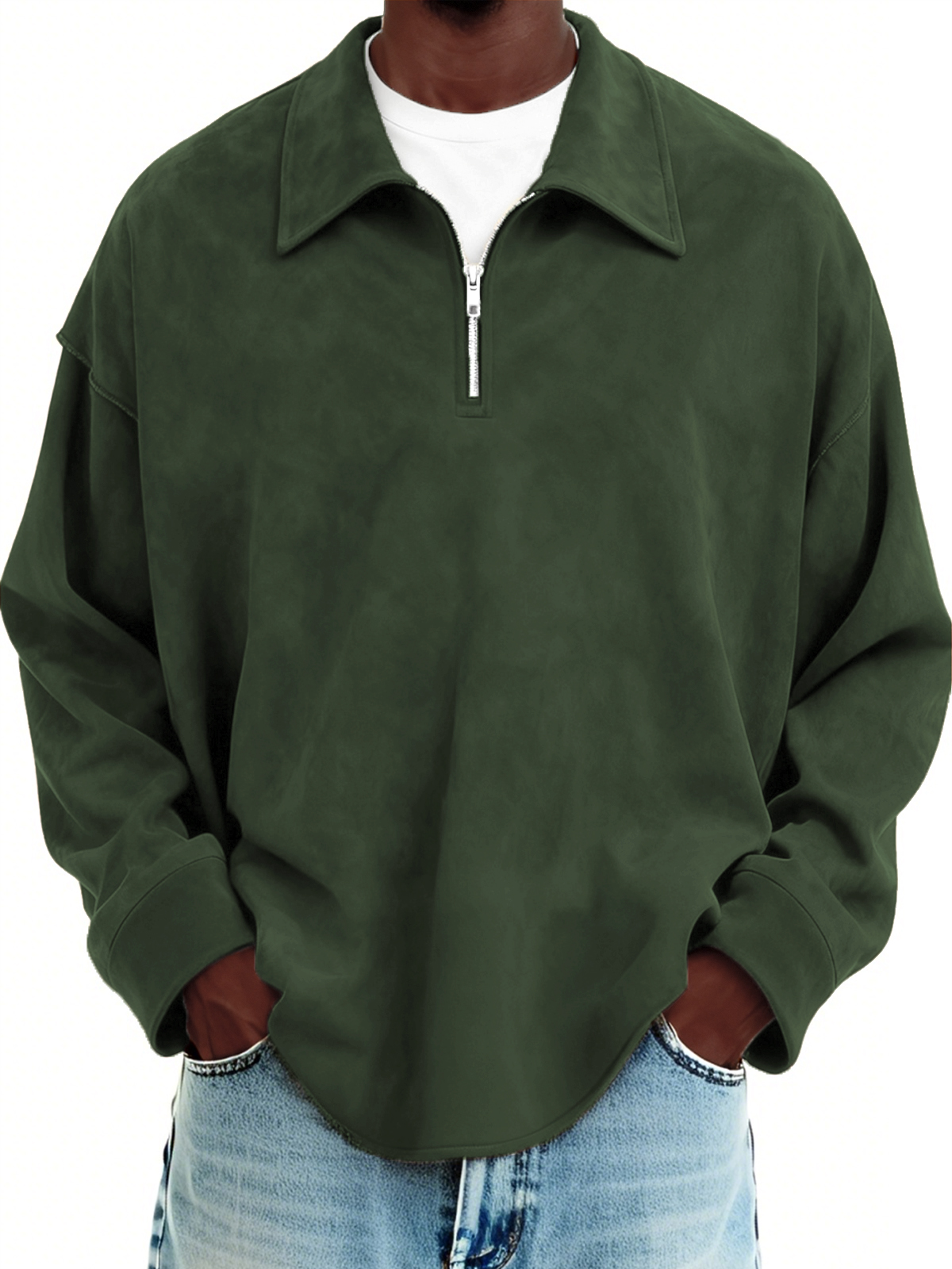 Herren-Vintage-Wildlederpullover mit Viertelreißverschluss-deurabatt