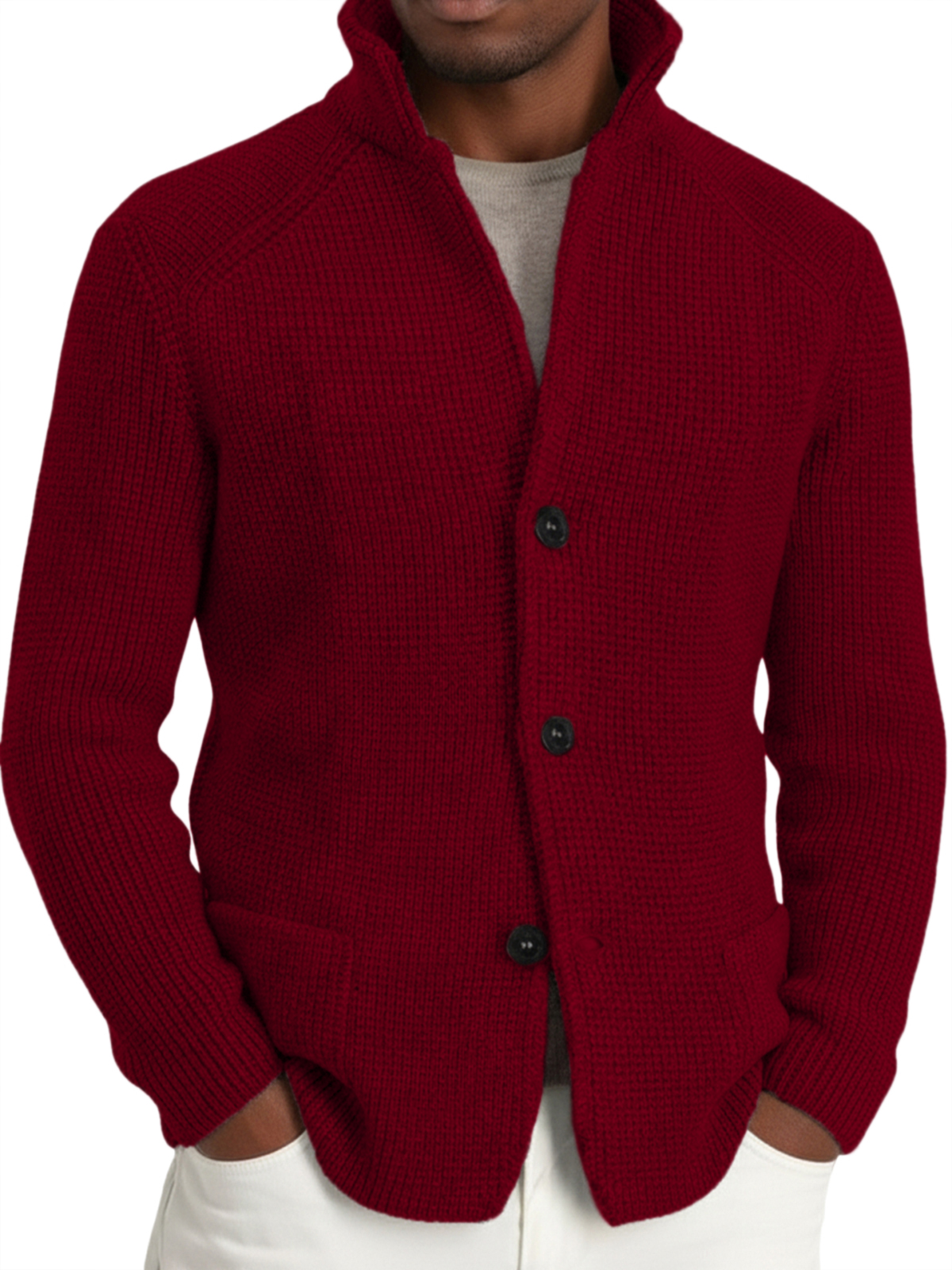 Herren-Strickjacke im Retro-Stil mit Anzugkragen-deurabatt