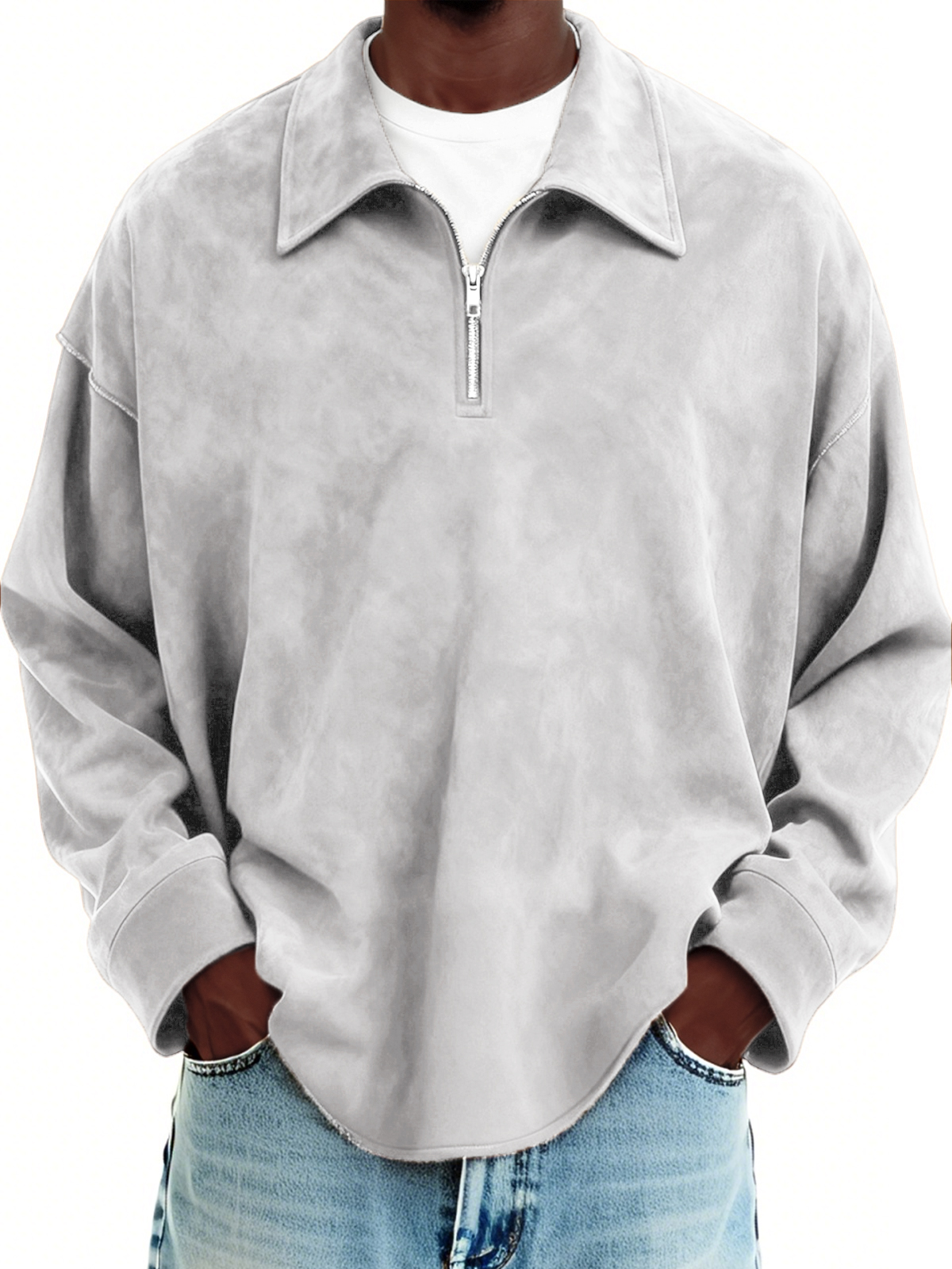 Herren-Vintage-Wildlederpullover mit Viertelreißverschluss-deurabatt
