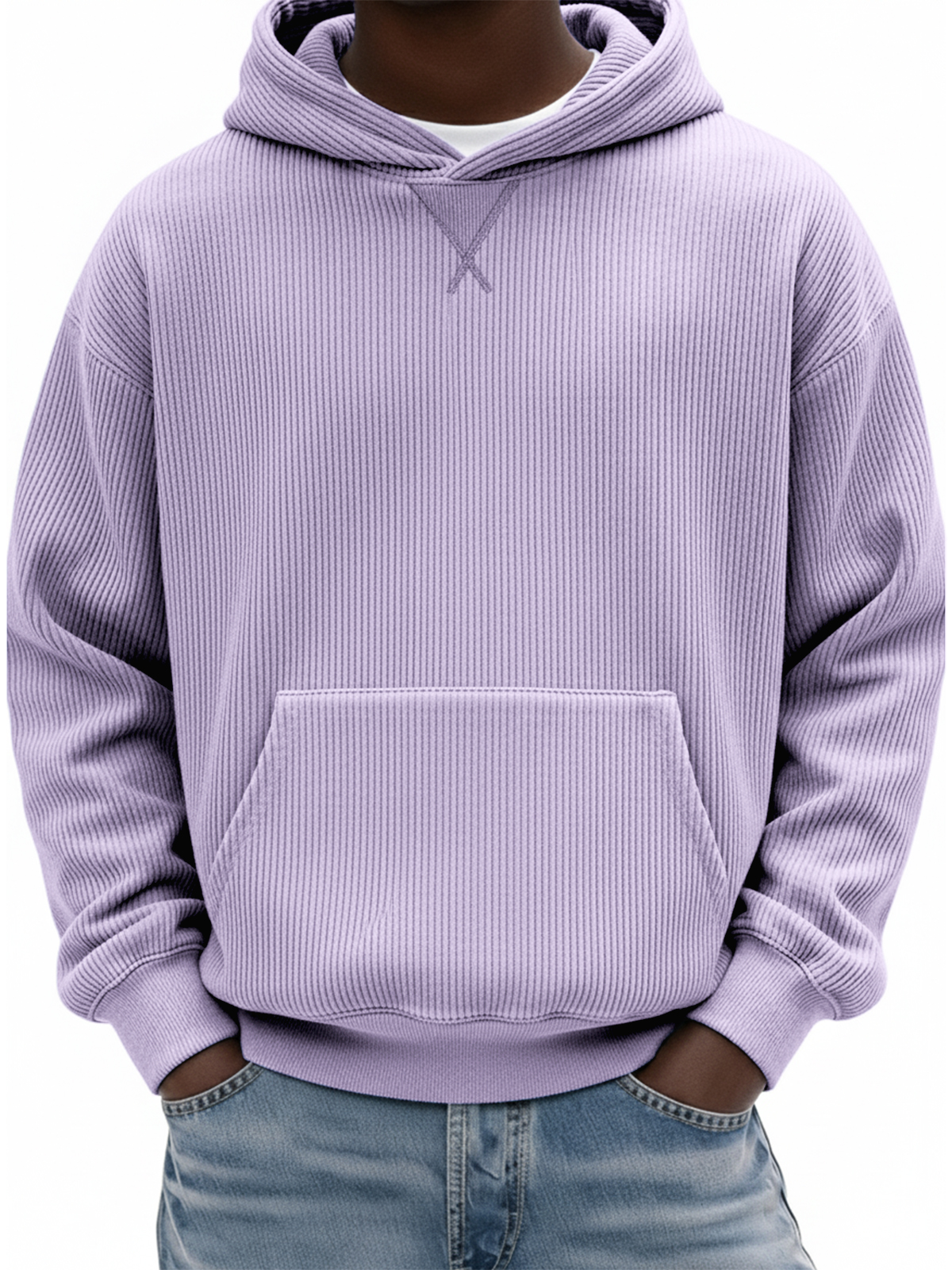 Herren Einfaches Rippstrick X-Stich Basic Pullover Hoodie-deurabatt