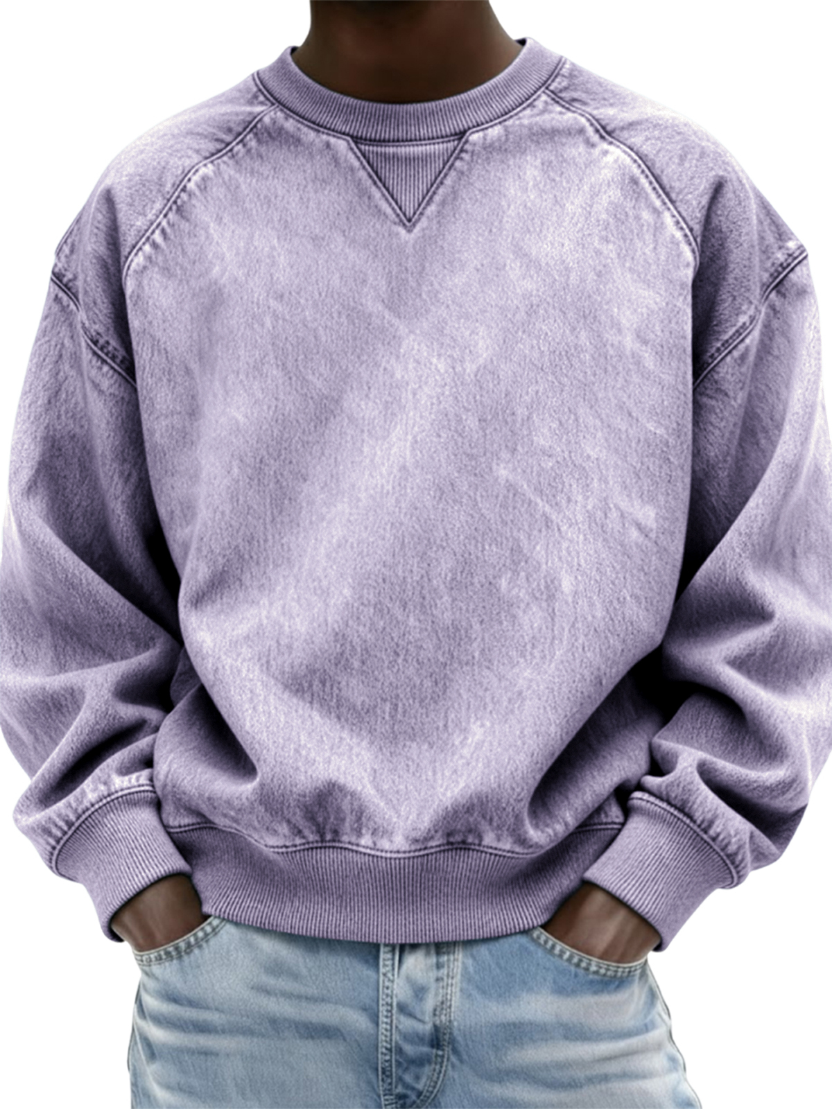 Herren Vintage Distressed Raglan Ärmel Patchwork Rundhals Pullover Sweatshirt-deurabatt