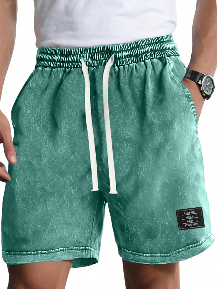 Herren Vintage gewaschene, distressed Baumwolle bestickte Logo Mehrfachtaschen Shorts-ZierMode