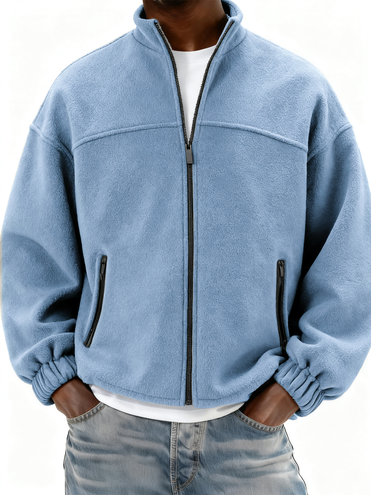 Herren Fleece Vollzip Stehkragenjacke mit Seitentaschen-deurabatt
