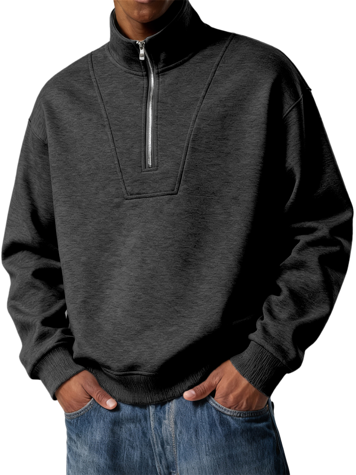 Herren Einfacher Viertel-Reißverschluss Freizeit Pullover POLO Shirt-deurabatt