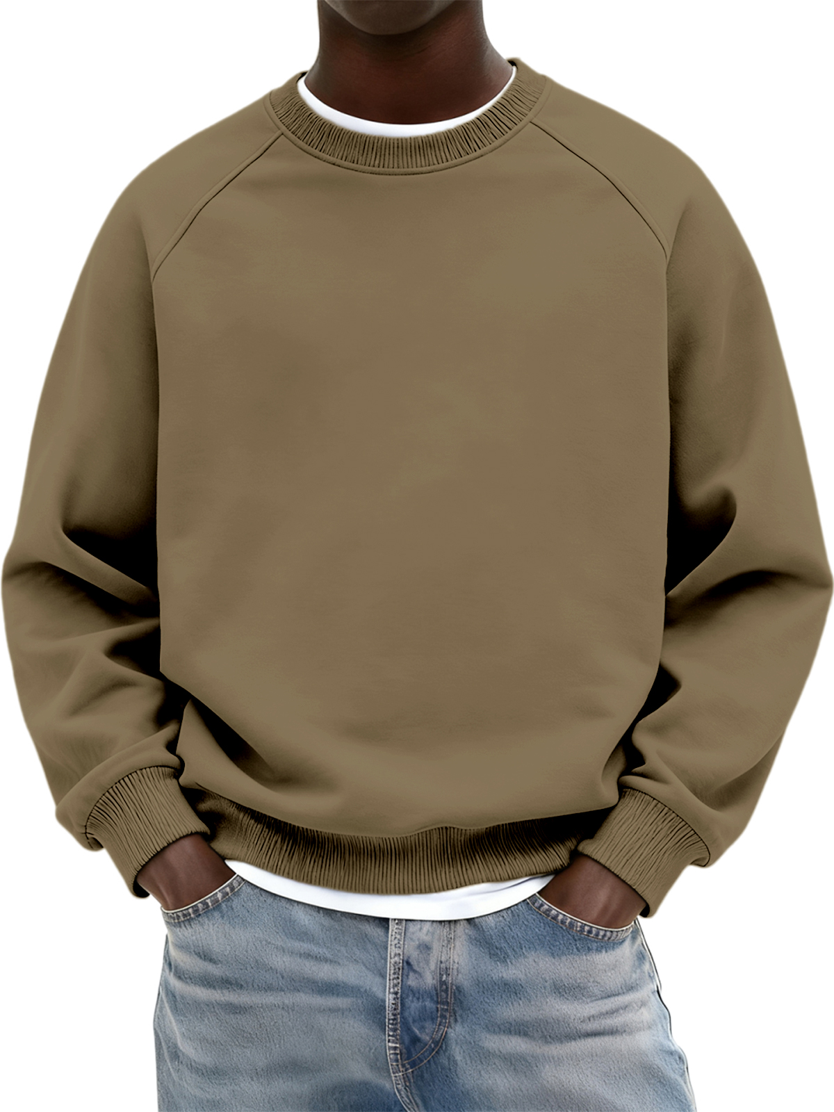 Basic Alltags-Sweatshirt mit Raglan-Ausschnitt und Rundhalsausschnitt-deurabatt