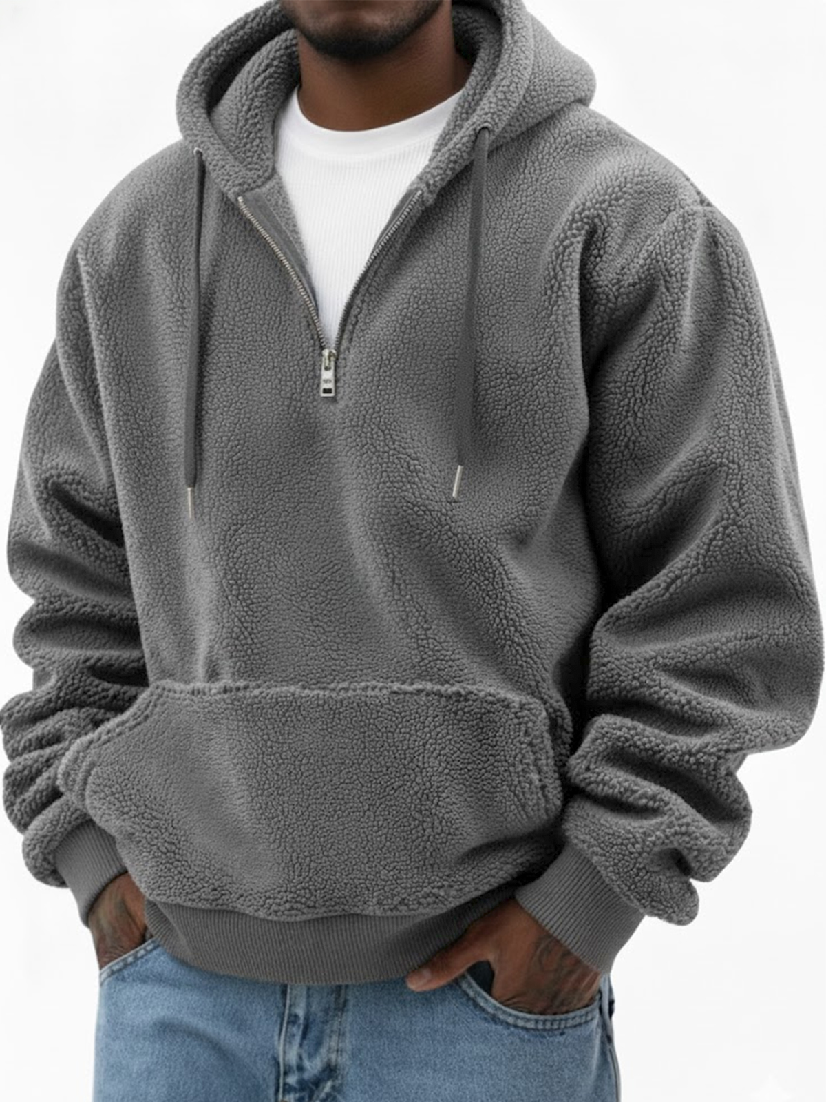 Herren Komfort Sherpa Warm Viertel-Reißverschluss Pullover Hoodie-deurabatt