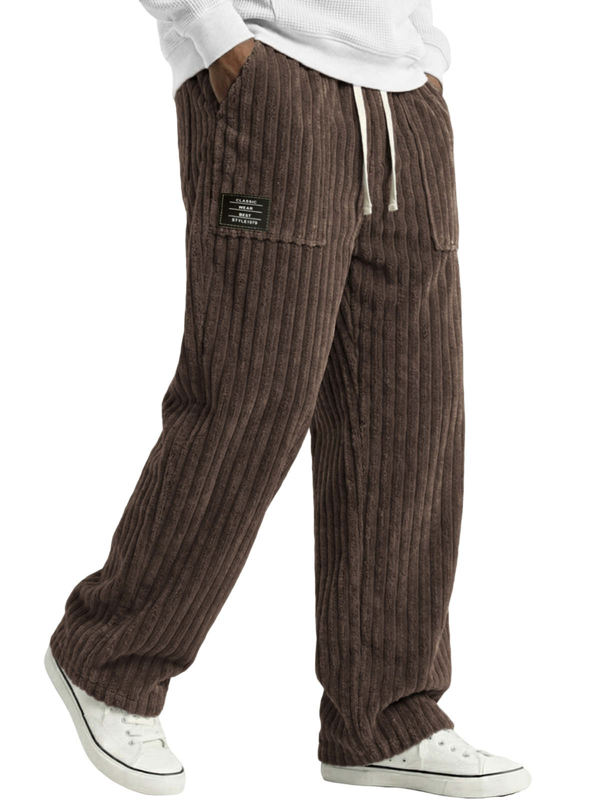 Herren Stylische Cordhosen mit bestickten Etiketten und aufgesetzten Taschen-deurabatt