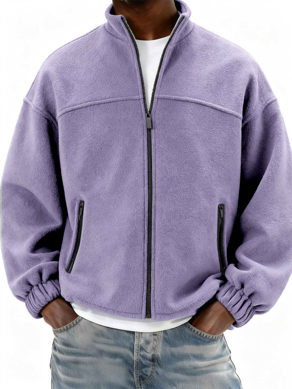Herren Fleece Vollzip Stehkragenjacke mit Seitentaschen-deurabatt