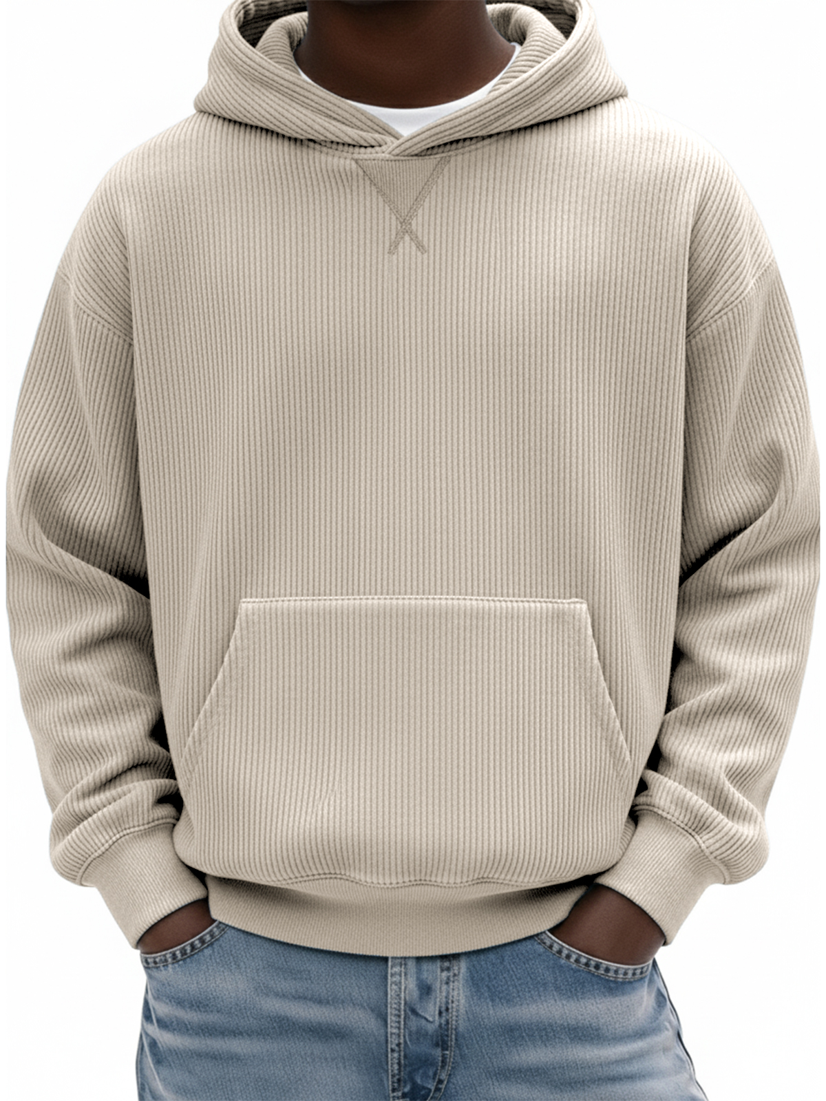 Herren Einfaches Rippstrick X-Stich Basic Pullover Hoodie-deurabatt