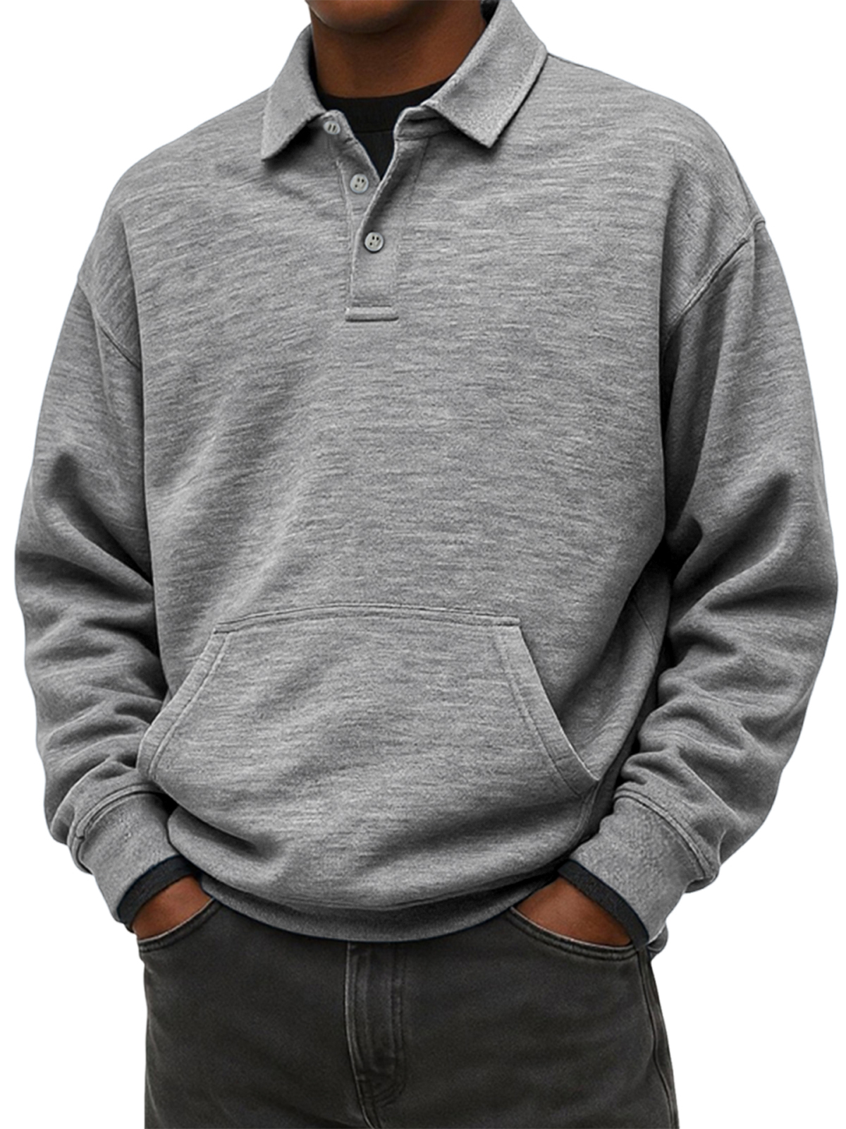 Herren Stylischer Schwergewicht Komfort Revers Sweatshirt mit Eingrifftaschen-deurabatt