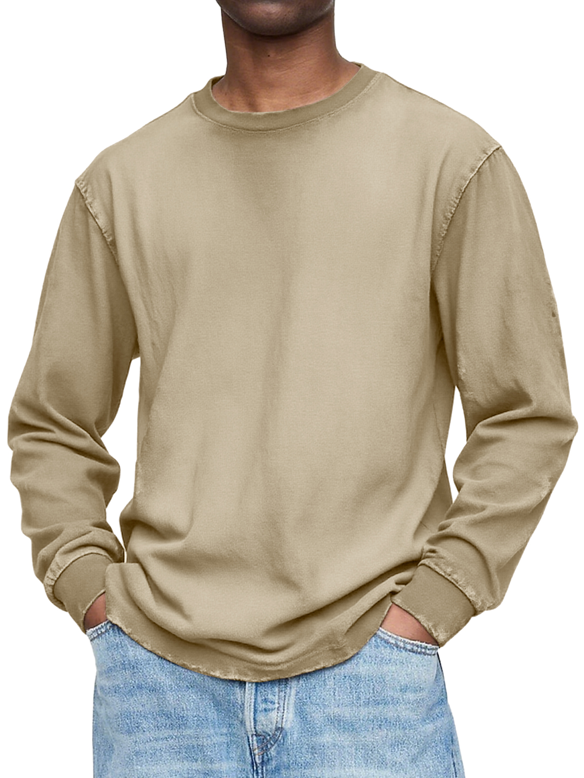 Herren Vintage gewaschen und distressed Baumwolle Rundhals Langarm T-Shirt-deurabatt