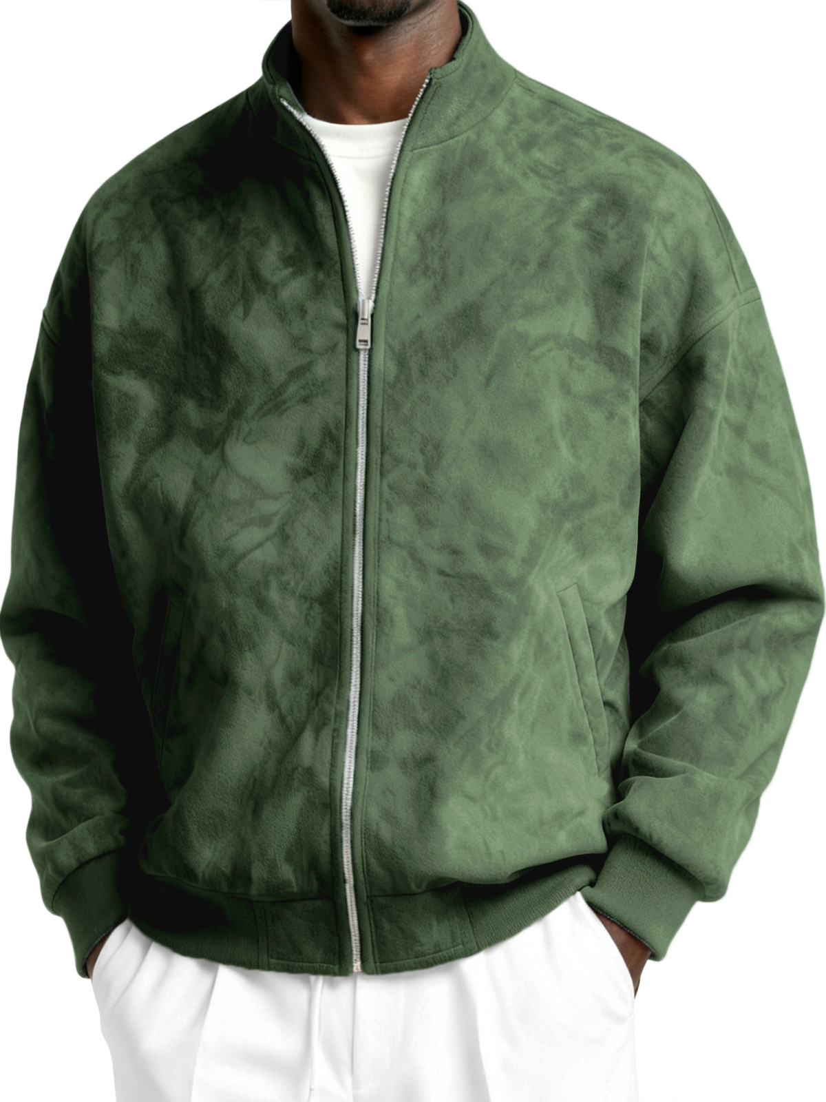 Herren-Komfortjacke aus strukturiertem Faxu-Wildleder mit Reißverschluss-deurabatt