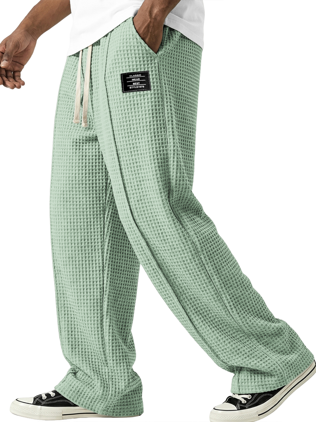 Waffelstrukturierte Minimalistische Schnür-gestickte Hose-deurabatt