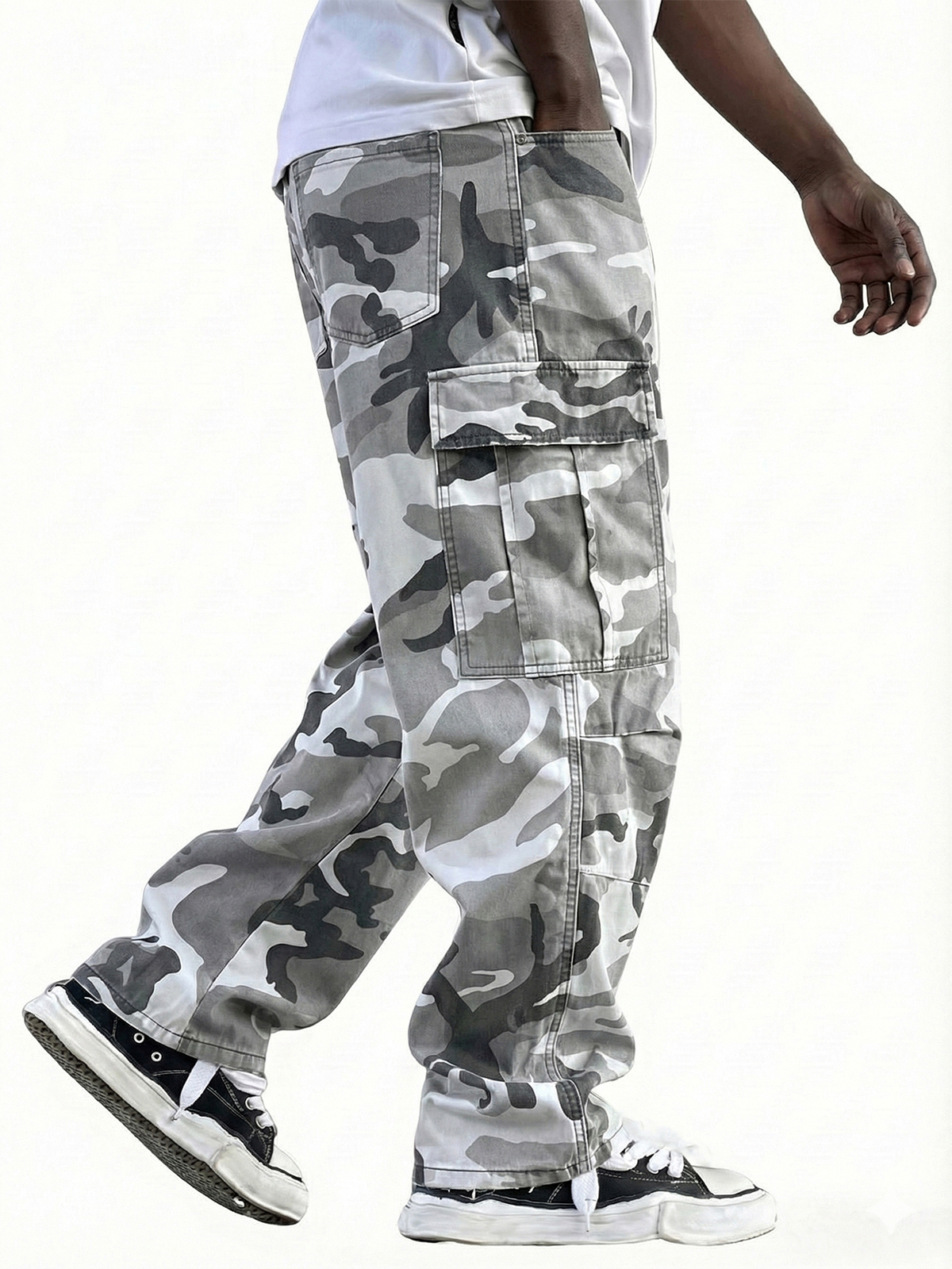 Herren Vintage Arbeitskleidung Unregelmäßiges Camouflage-Muster Mehrfachtaschen Weitbeinige Hose-ZierMode