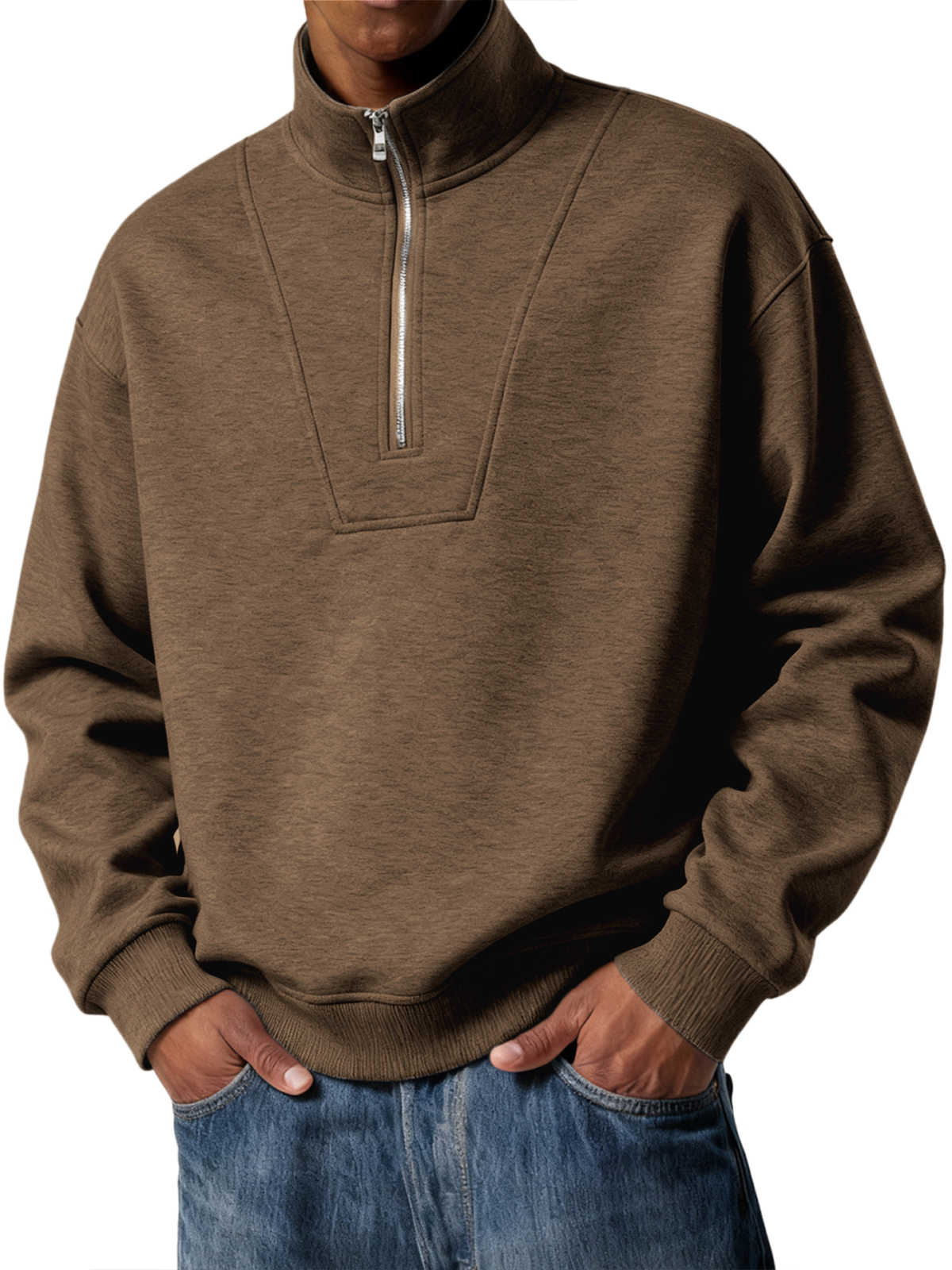 Herren Einfacher Viertel-Reißverschluss Freizeit Pullover POLO Shirt-deurabatt