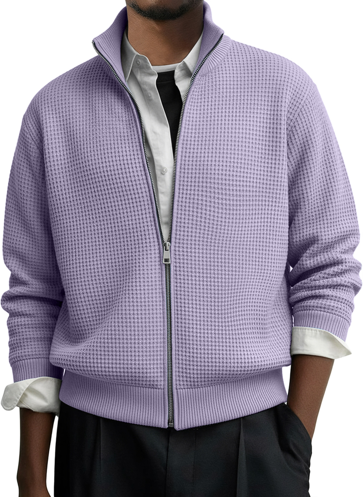 Herren Freizeit Einfarbig Waffel Reißverschluss Langarmjacke-deurabatt