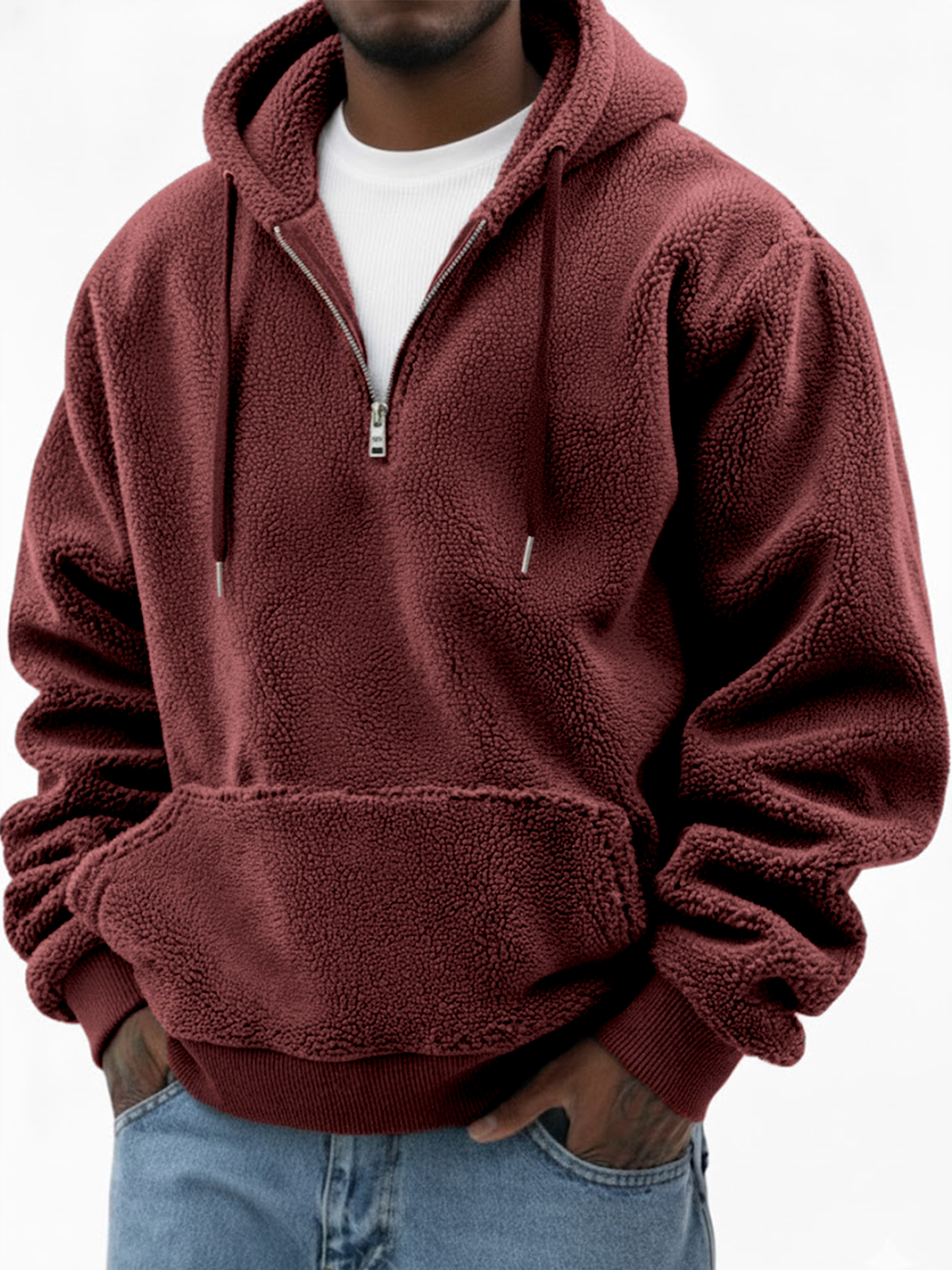 Herren Komfort Sherpa Warm Viertel-Reißverschluss Pullover Hoodie-deurabatt