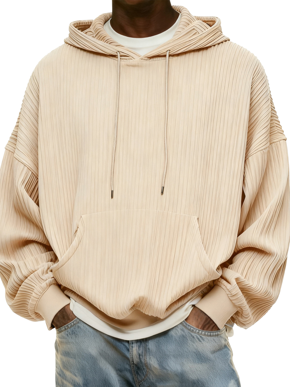 Schlichter Herren-Kapuzenpullover mit Rippstrick für jeden Tag-deurabatt