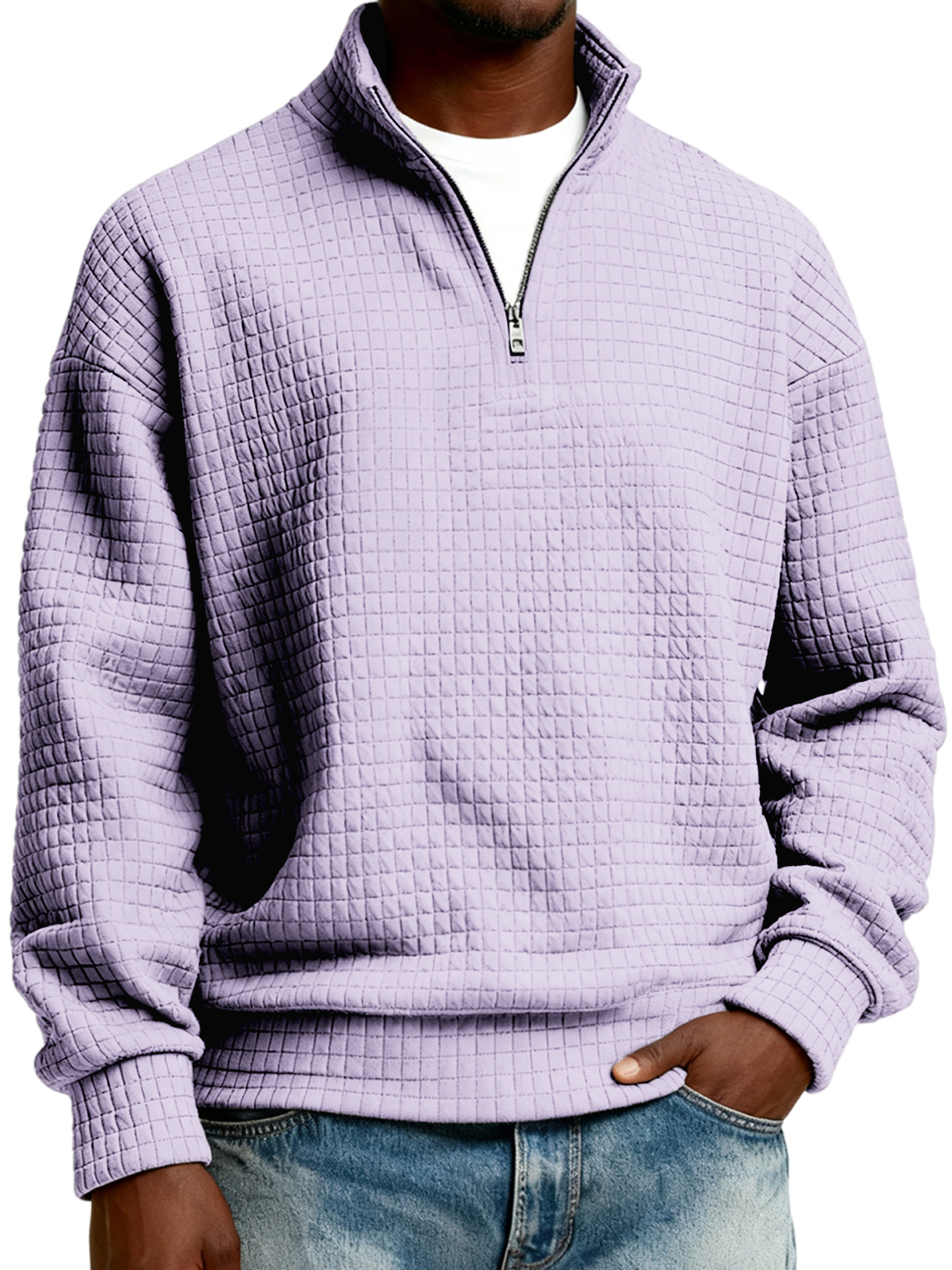 Herren-Stepppullover mit halbem Reißverschluss aus Jacquard-Gewebe-deurabatt