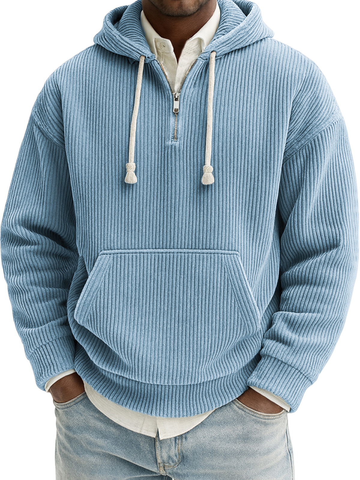 Herren Stilvoller Viertelreißverschluss Corduroy Gerippt Freizeit Pullover Kapuzen-Sweatshirt-ZierMode