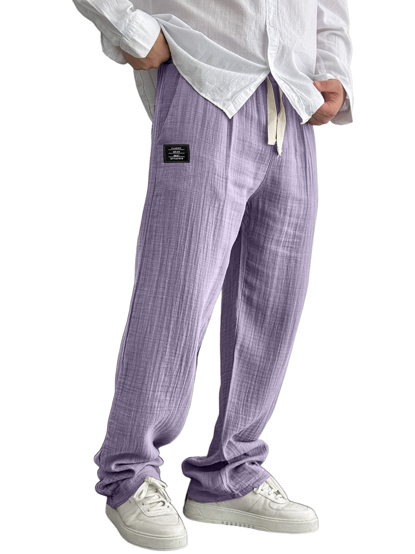 Herren Baumwolle und Leinen lässige bestickte Logo Kordelzug lockere elastische Taille Taschenhose-ZierMode