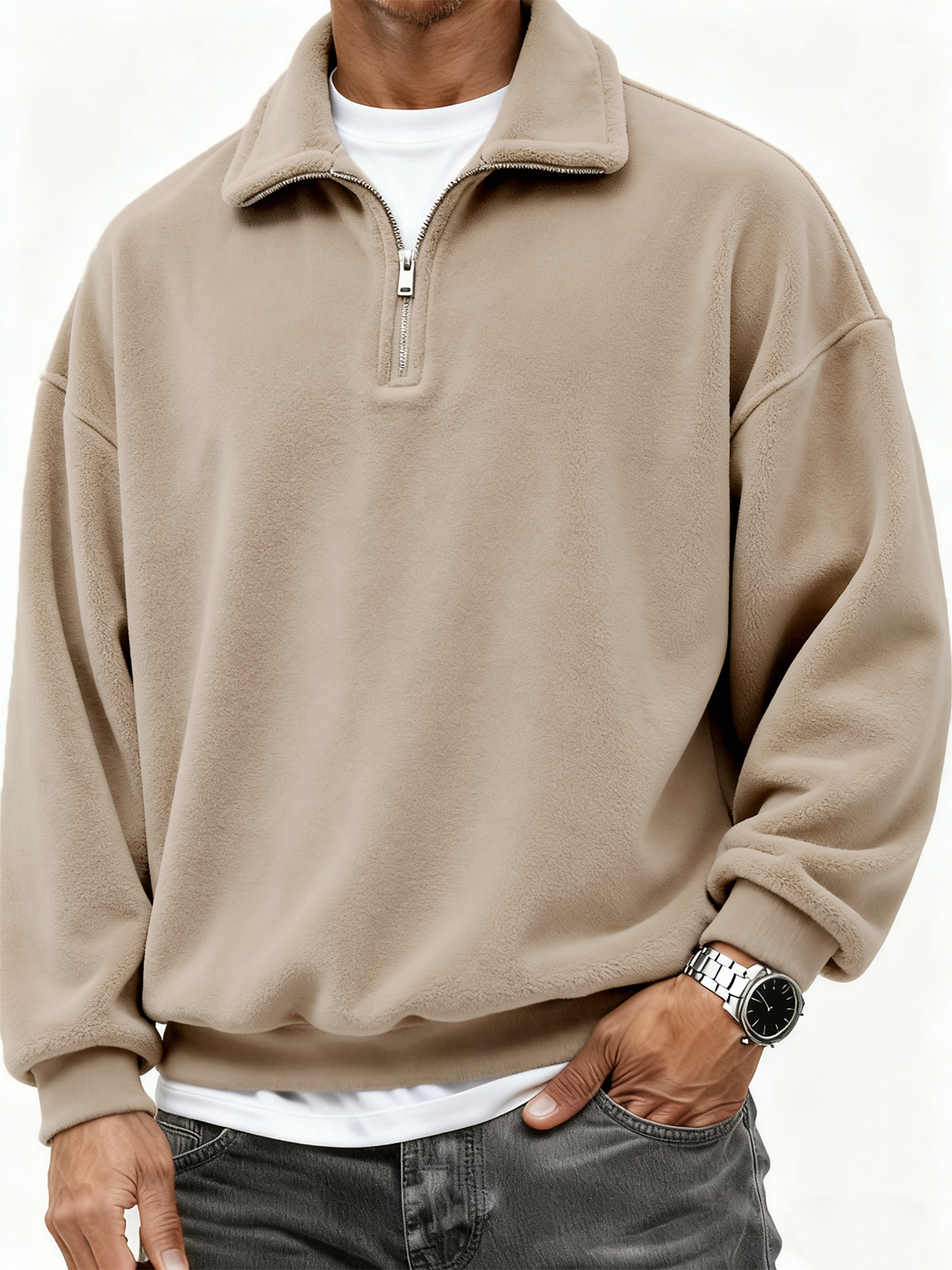 Herren Quarter Zip Polar Fleece Pullover Sweatshirt-deurabatt