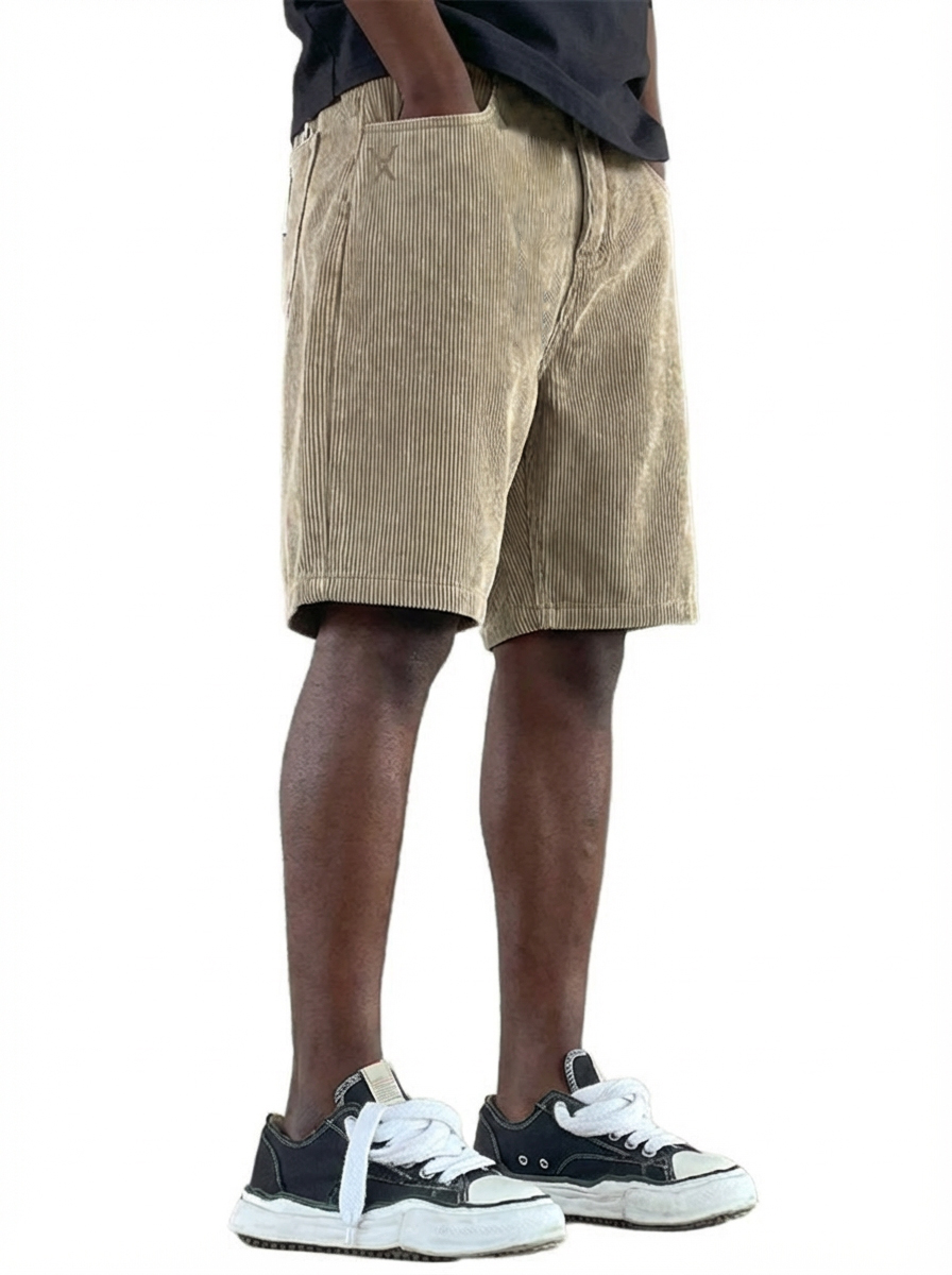 Herren Freizeit Retro Mehrfachtaschen Besticktes Logo Arbeitskleidung Corduroy Shorts-ZierMode