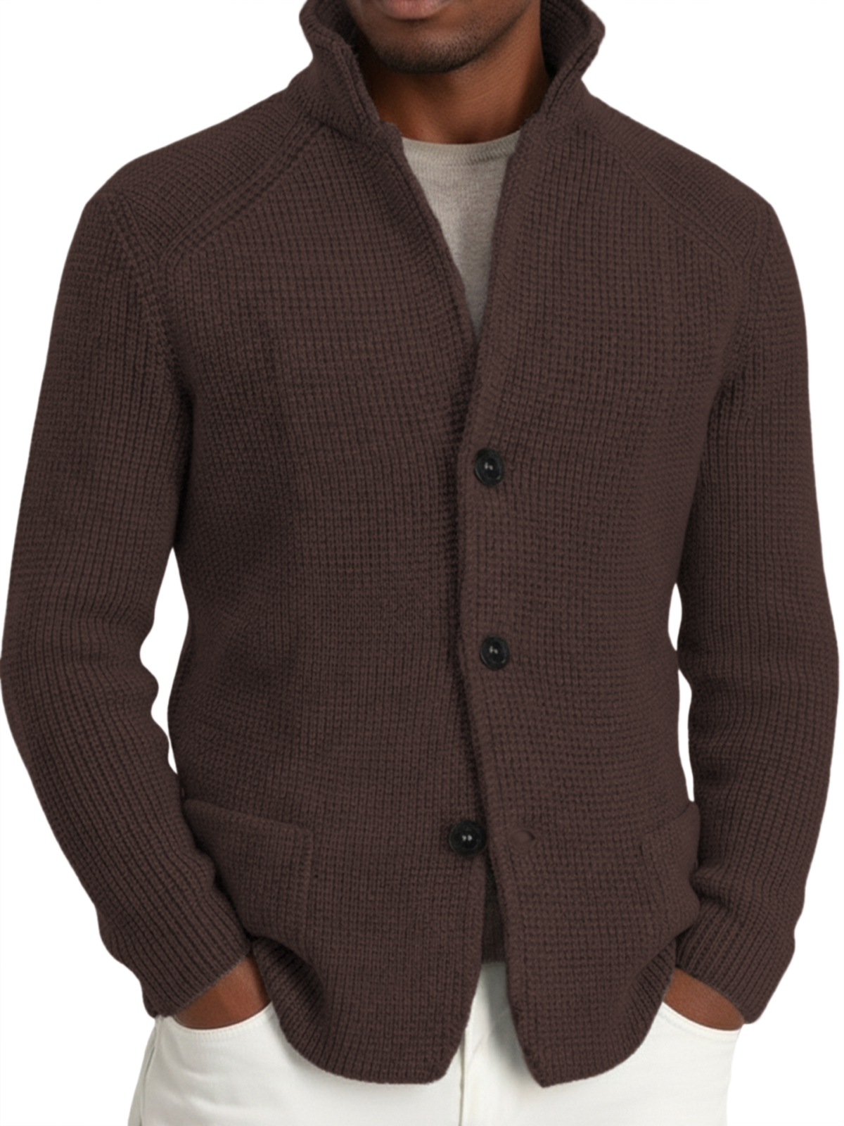 Herren-Strickjacke im Retro-Stil mit Anzugkragen-deurabatt