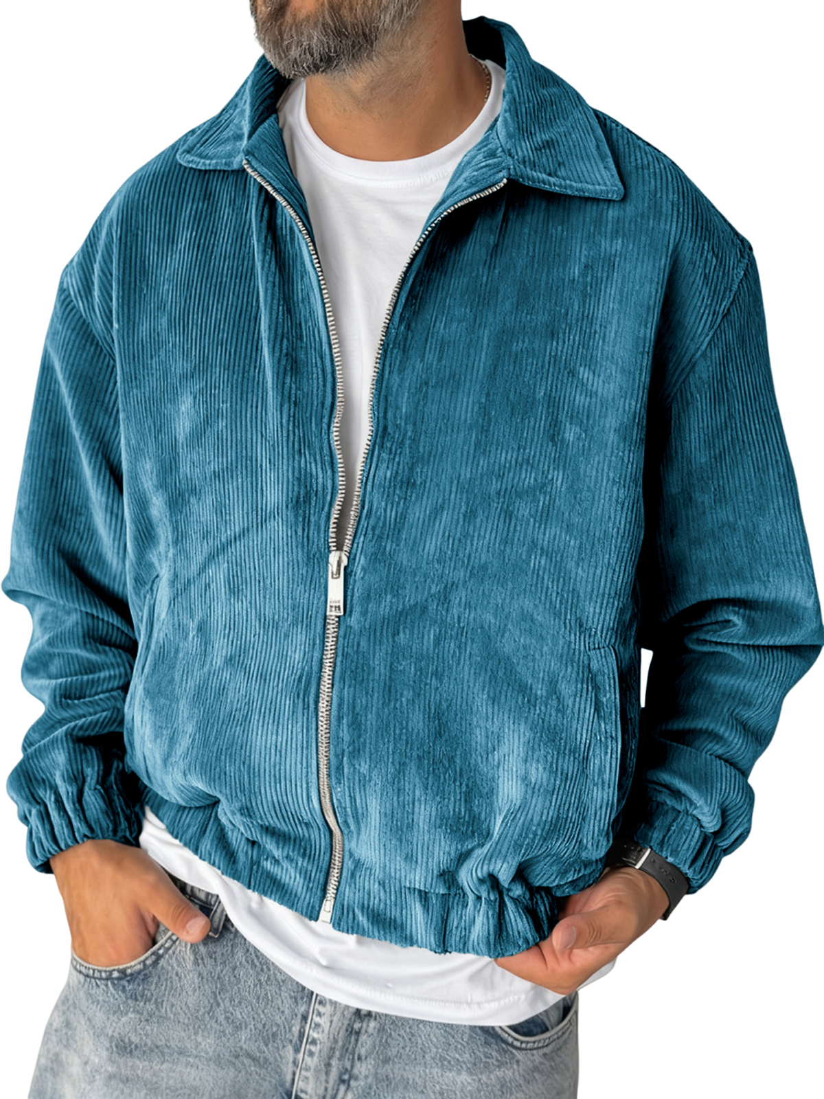 Herren Stilvolle Reißverschluss Cord-Jacke mit Rippstruktur für den Alltag-deurabatt