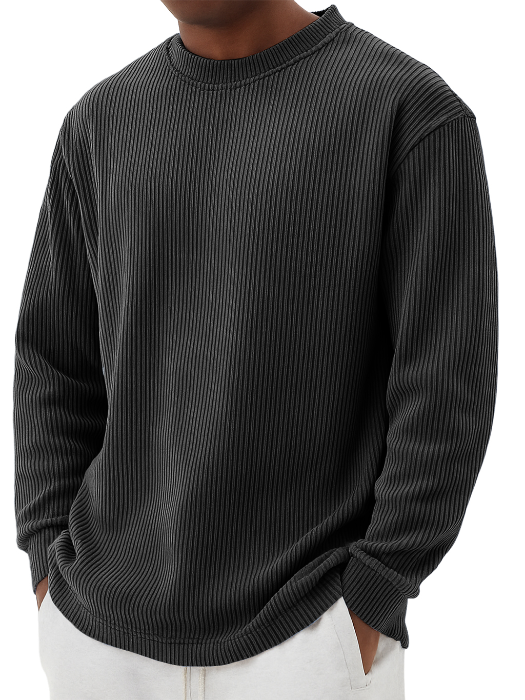 Herren Einfaches Lässiges Gestreiftes Rundhals Langarm-T-Shirt-deurabatt