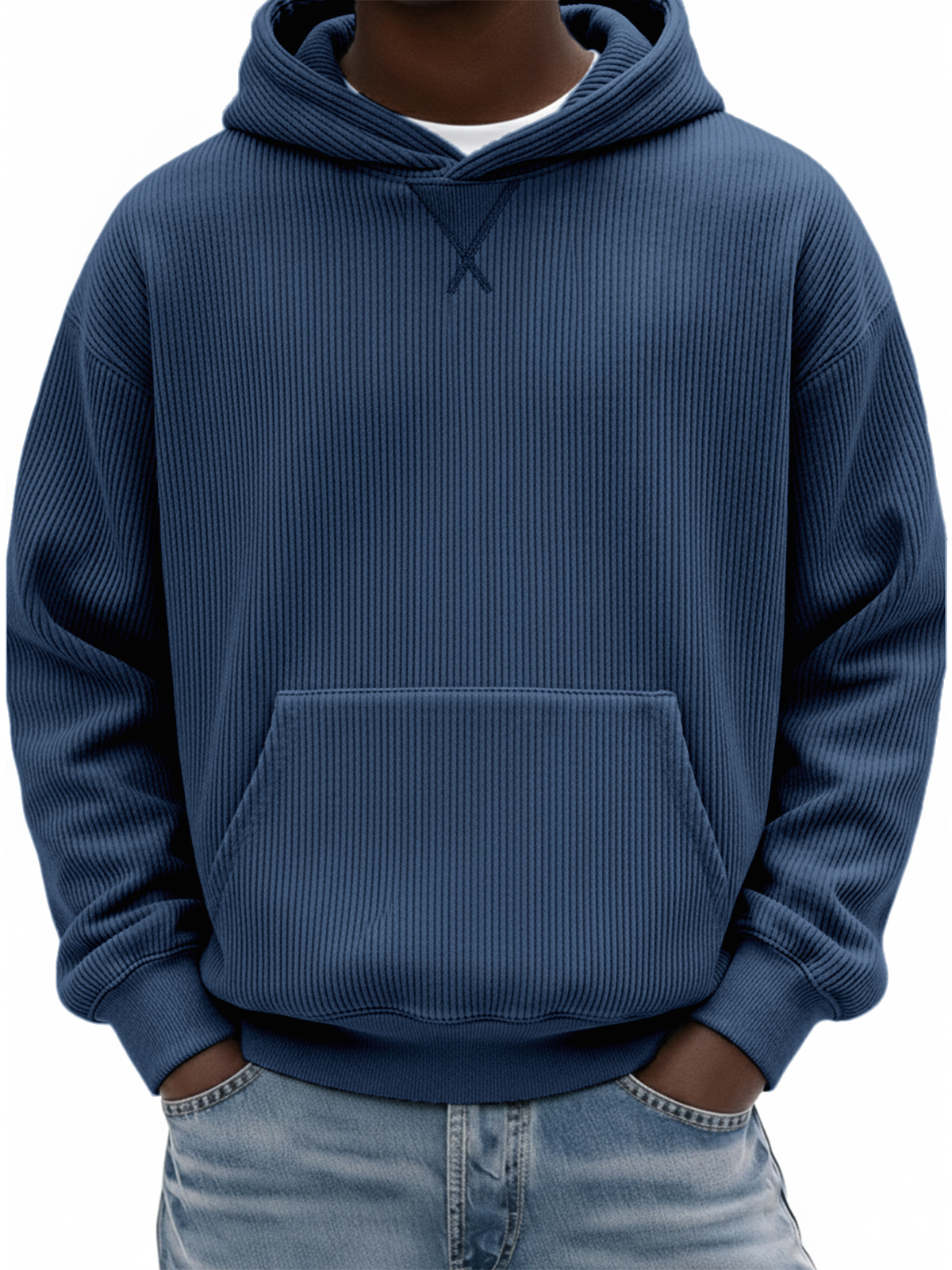 Herren Einfaches Rippstrick X-Stich Basic Pullover Hoodie-deurabatt
