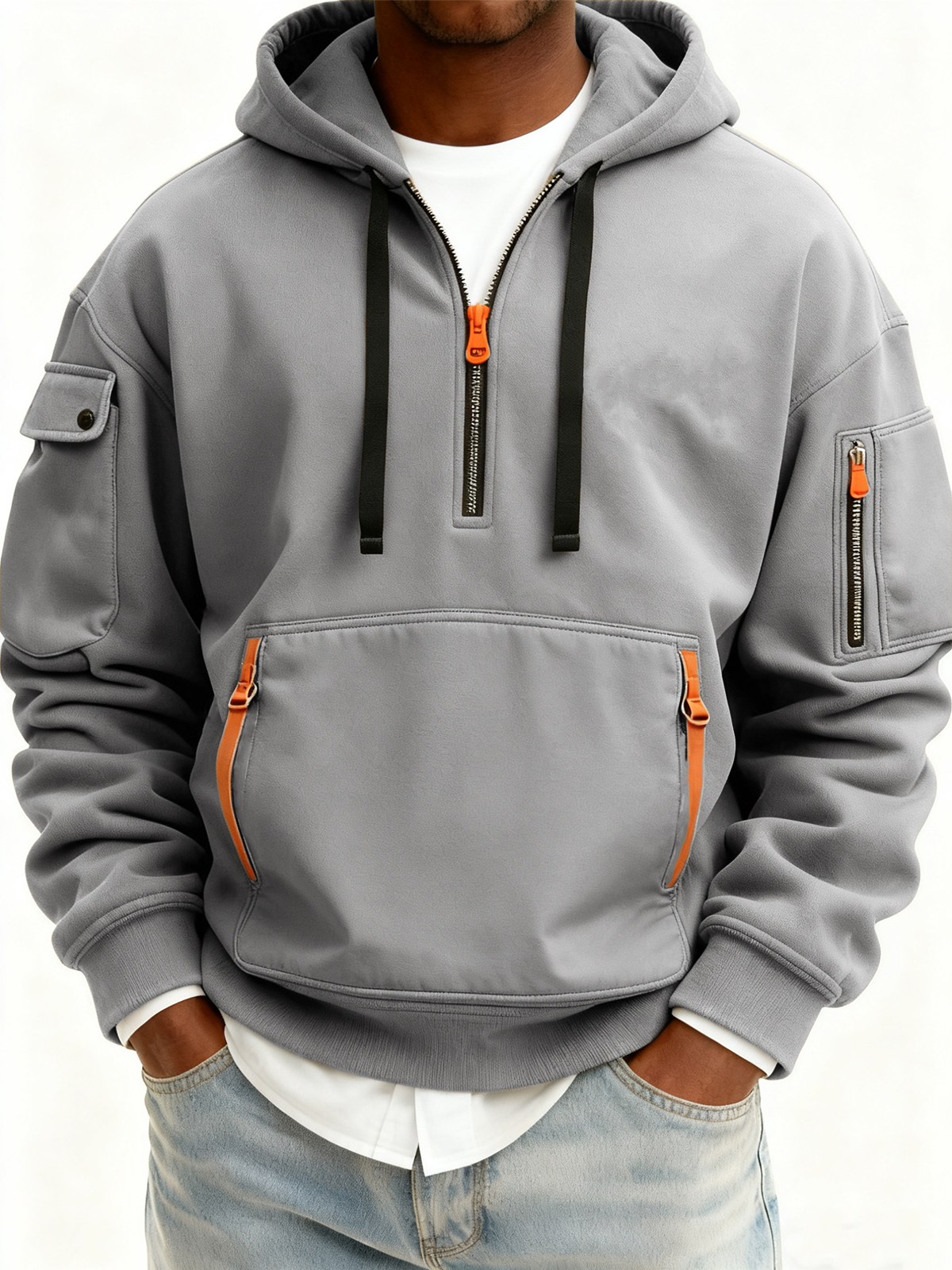 Lässiger Herren-Sport-Pullover-Hoodie mit mehreren Reißverschlüssen-deurabatt