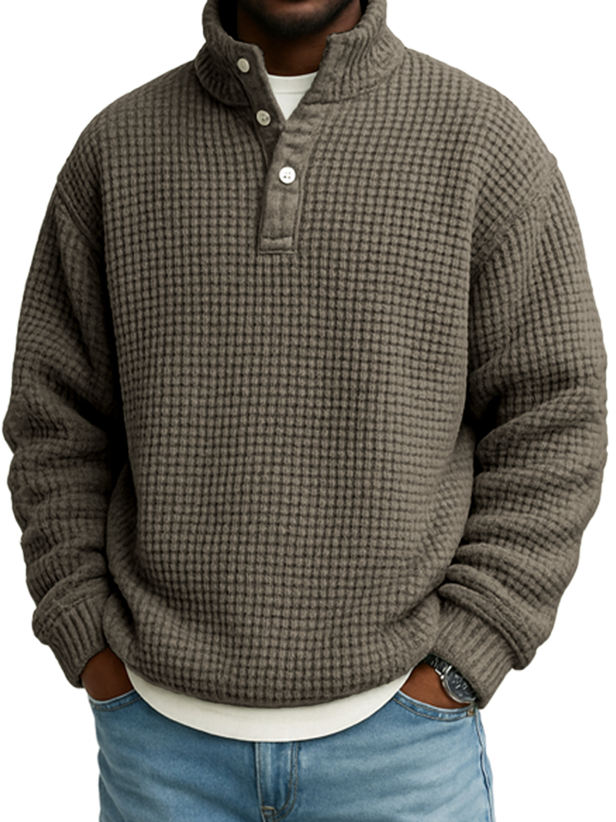 Herren Atmungsaktives Strick-Waffelpullover Sweatshirt-deurabatt