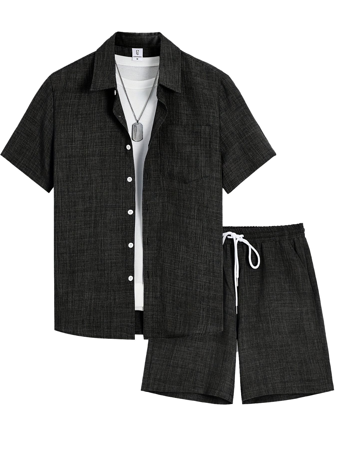 Herren Old Money Stil Baumwolle und Leinen Hemd und Shorts Set OOTD-ZierMode