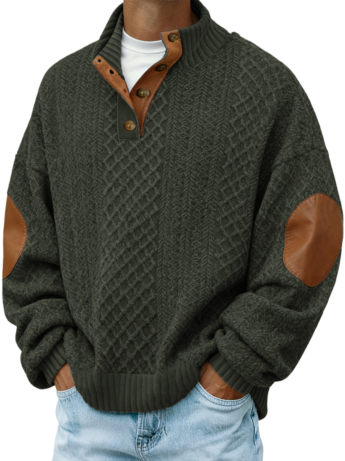 Herren Jacquard Strick Outdoor Freizeit Stehkragen Langarm Pullover-deurabatt