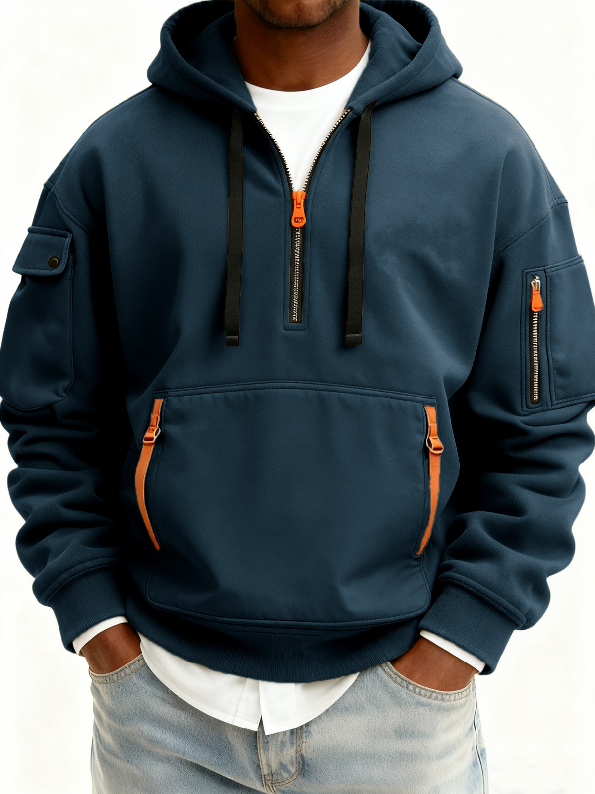 Lässiger Herren-Sport-Pullover-Hoodie mit mehreren Reißverschlüssen-deurabatt