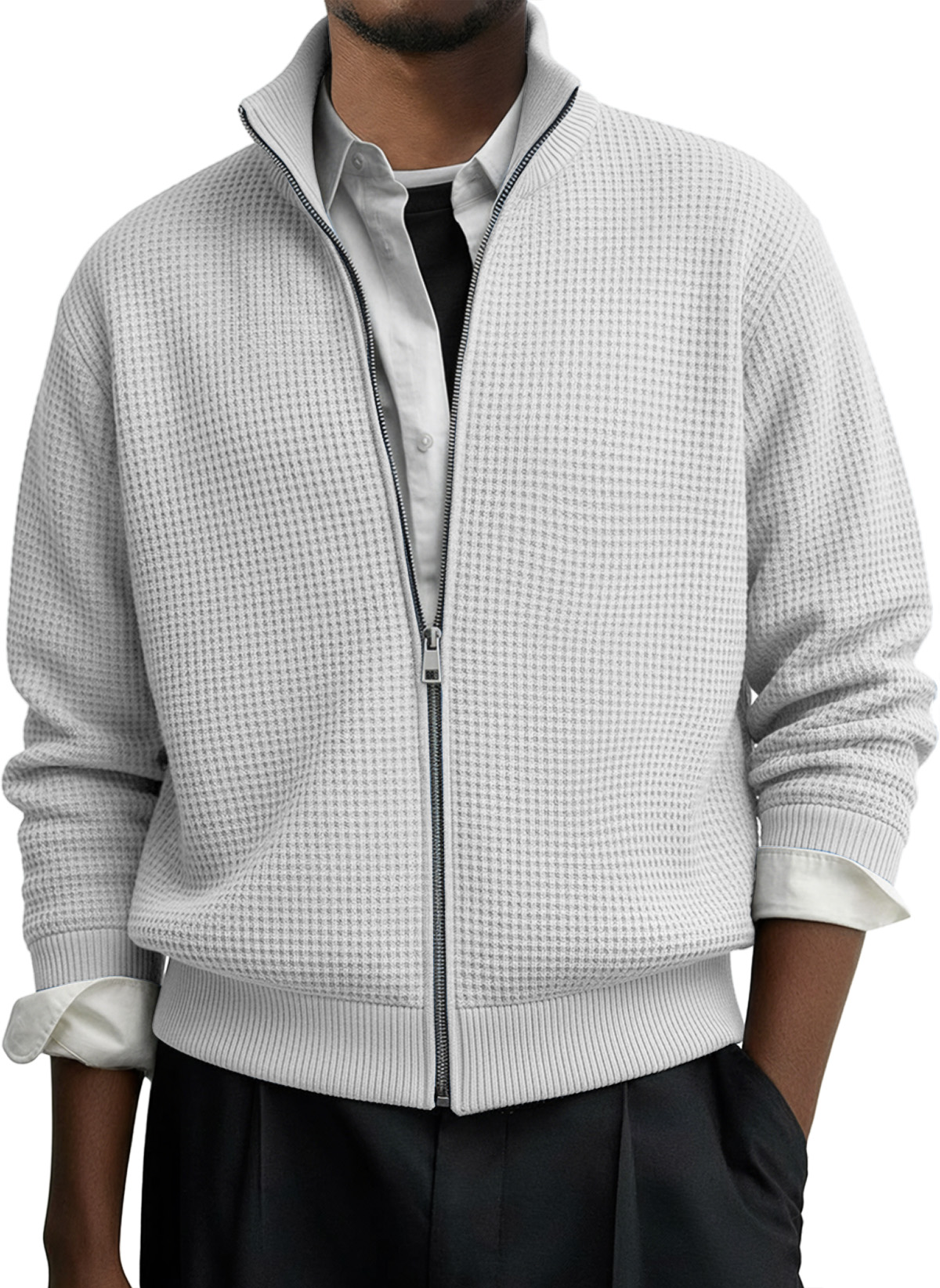 Herren Freizeit Einfarbig Waffel Reißverschluss Langarmjacke-deurabatt