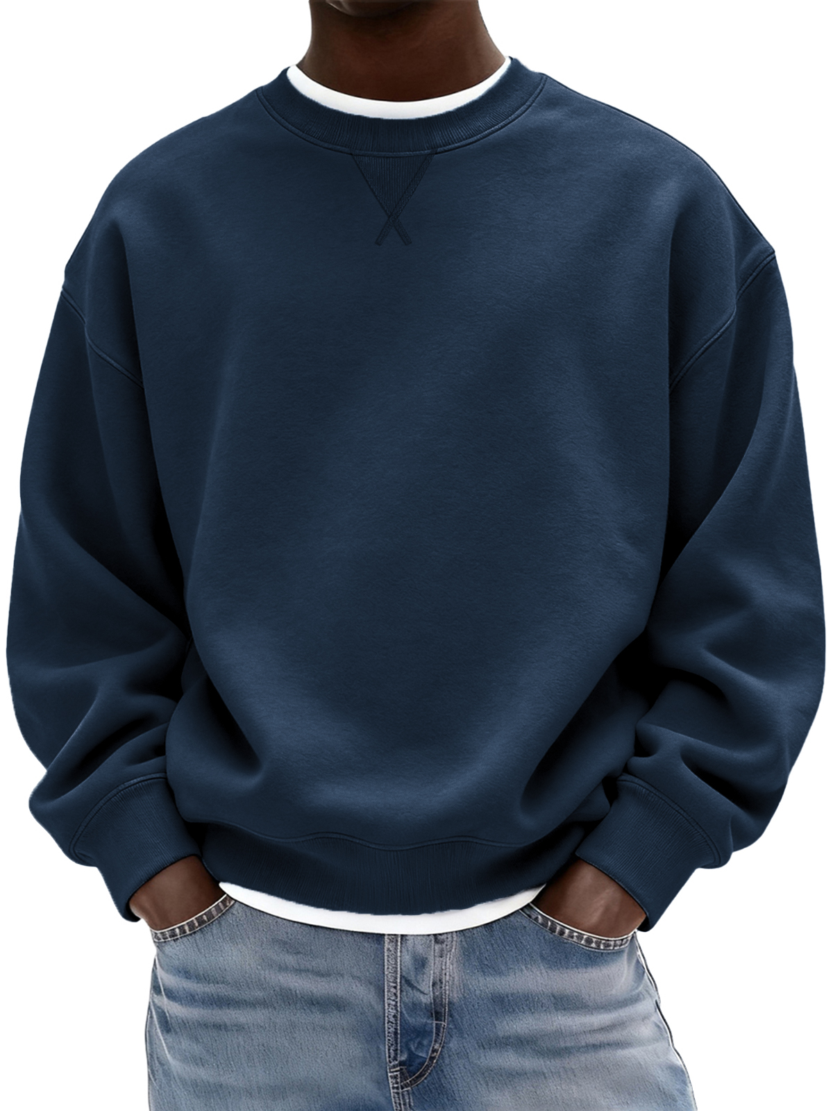 Herren Schwergewicht Baumwolle X-Stich Rundhals Basic Pullover Sweatshirt-deurabatt