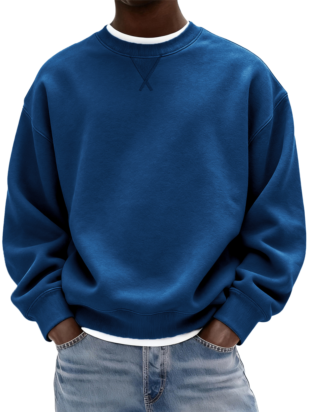 Herren Schwergewicht Baumwolle X-Stich Rundhals Basic Pullover Sweatshirt-deurabatt