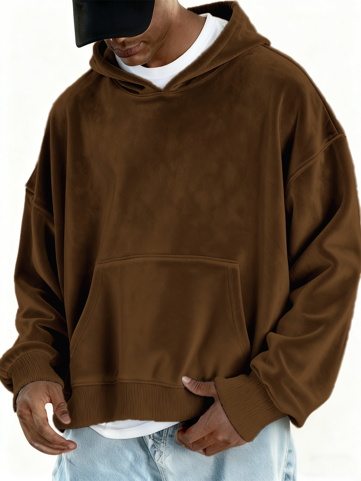 Stilvoller Basic-Kapuzenpullover aus Samt-deurabatt