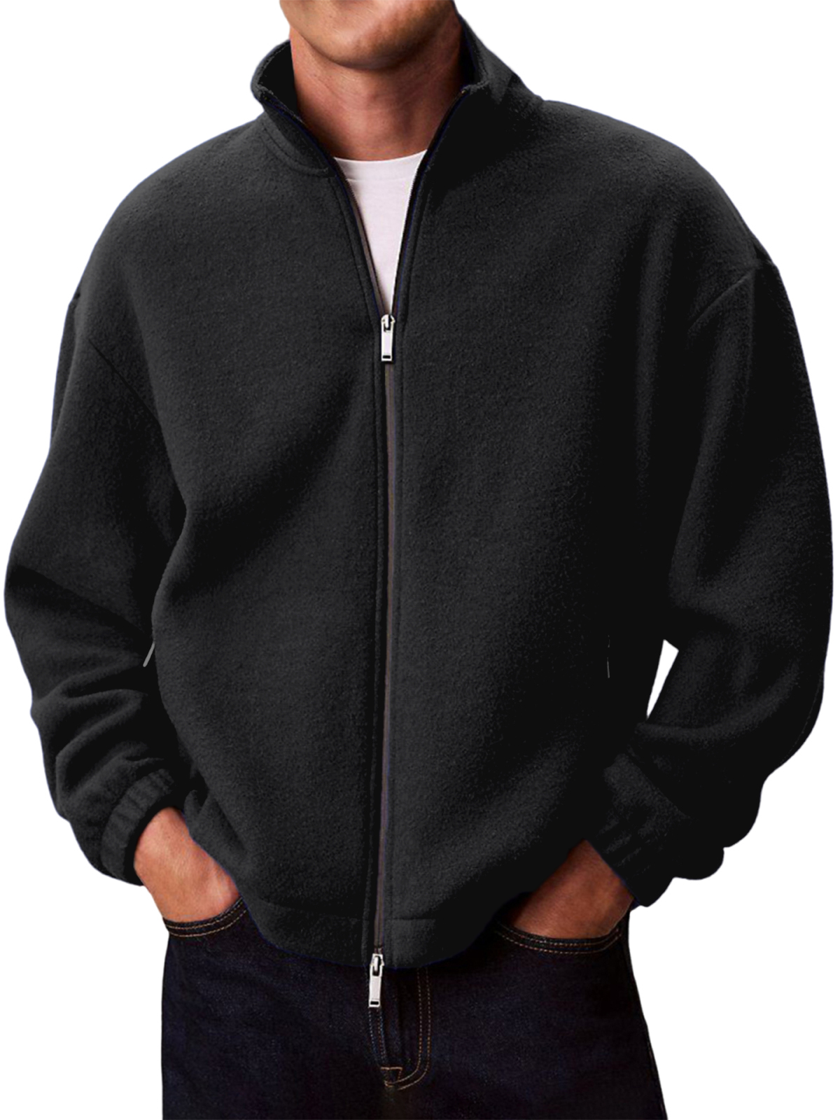Warme Herren-Polarfleecejacke, einfarbig-deurabatt